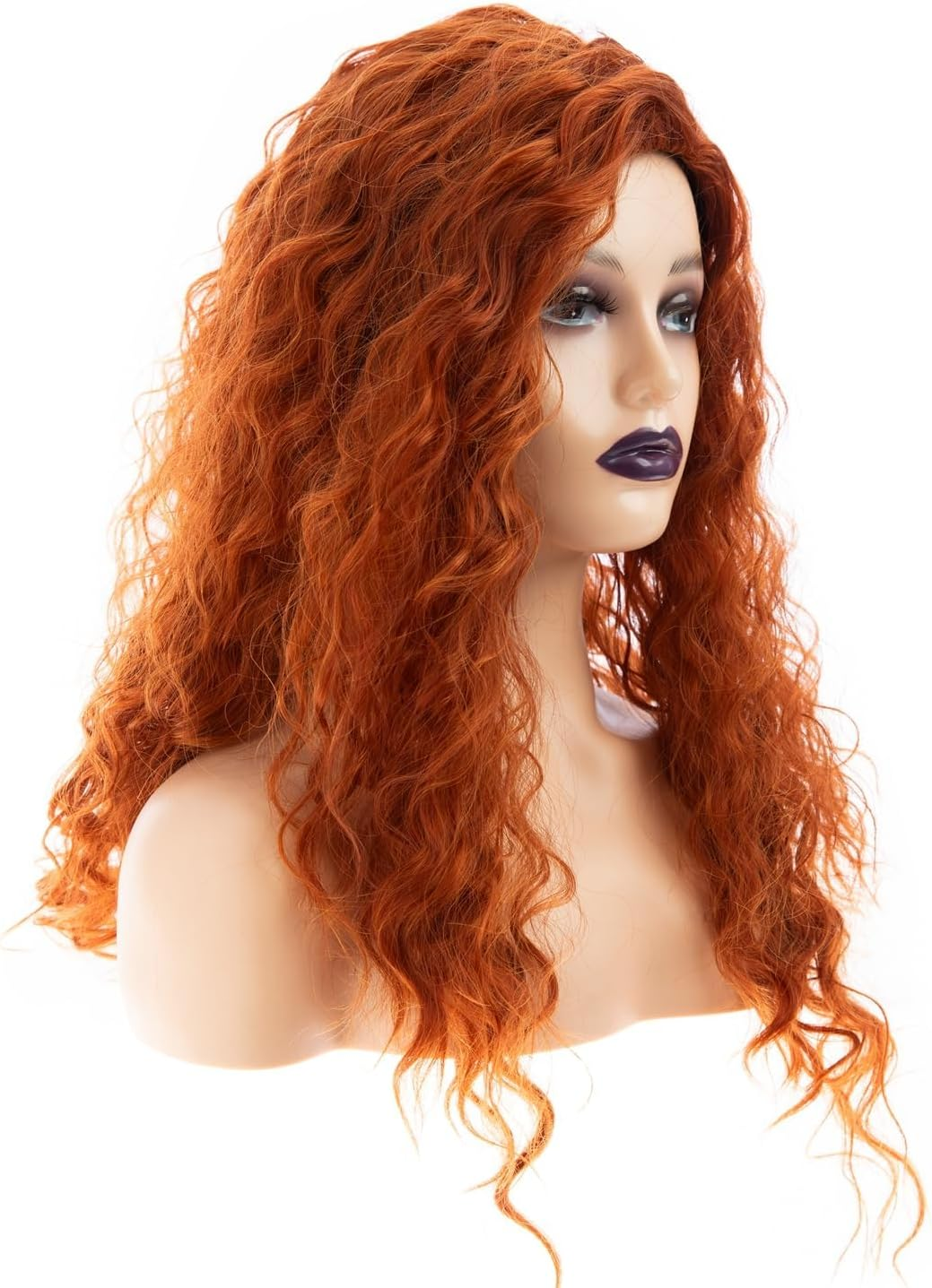 Beweig Long Curly Wavy Orange Wig for Women Side Part Natural Looking Cosplay Synthetic Heat Resistant Replacement image number 2
