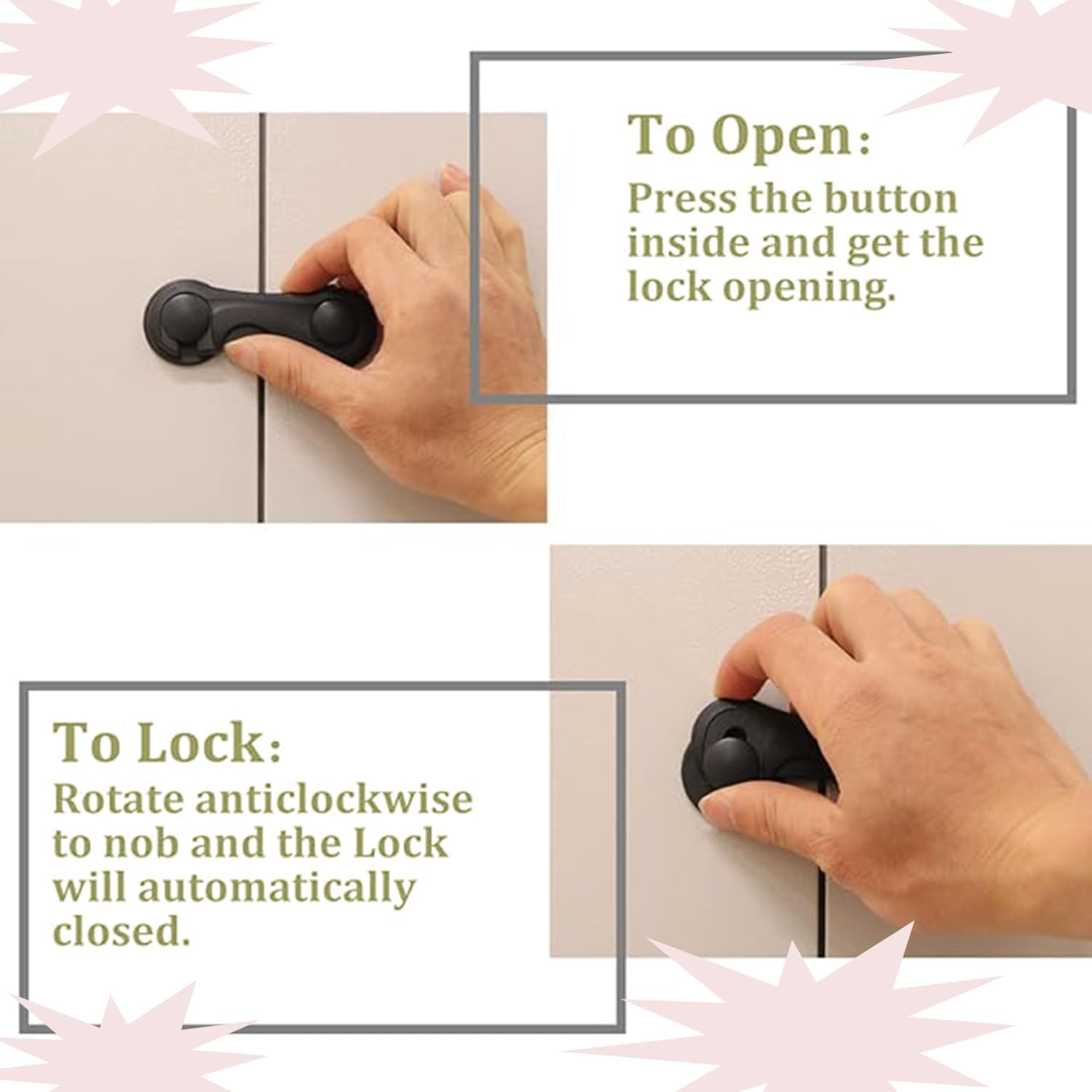 Roczential 10 Pack Cabinet Locks for Babies, Uandhome Child Safety Locks Drawer Locks Baby Proofing Baby Cabinet Safety Latches Kitchen System with Strong Adhesive Tape image number 4