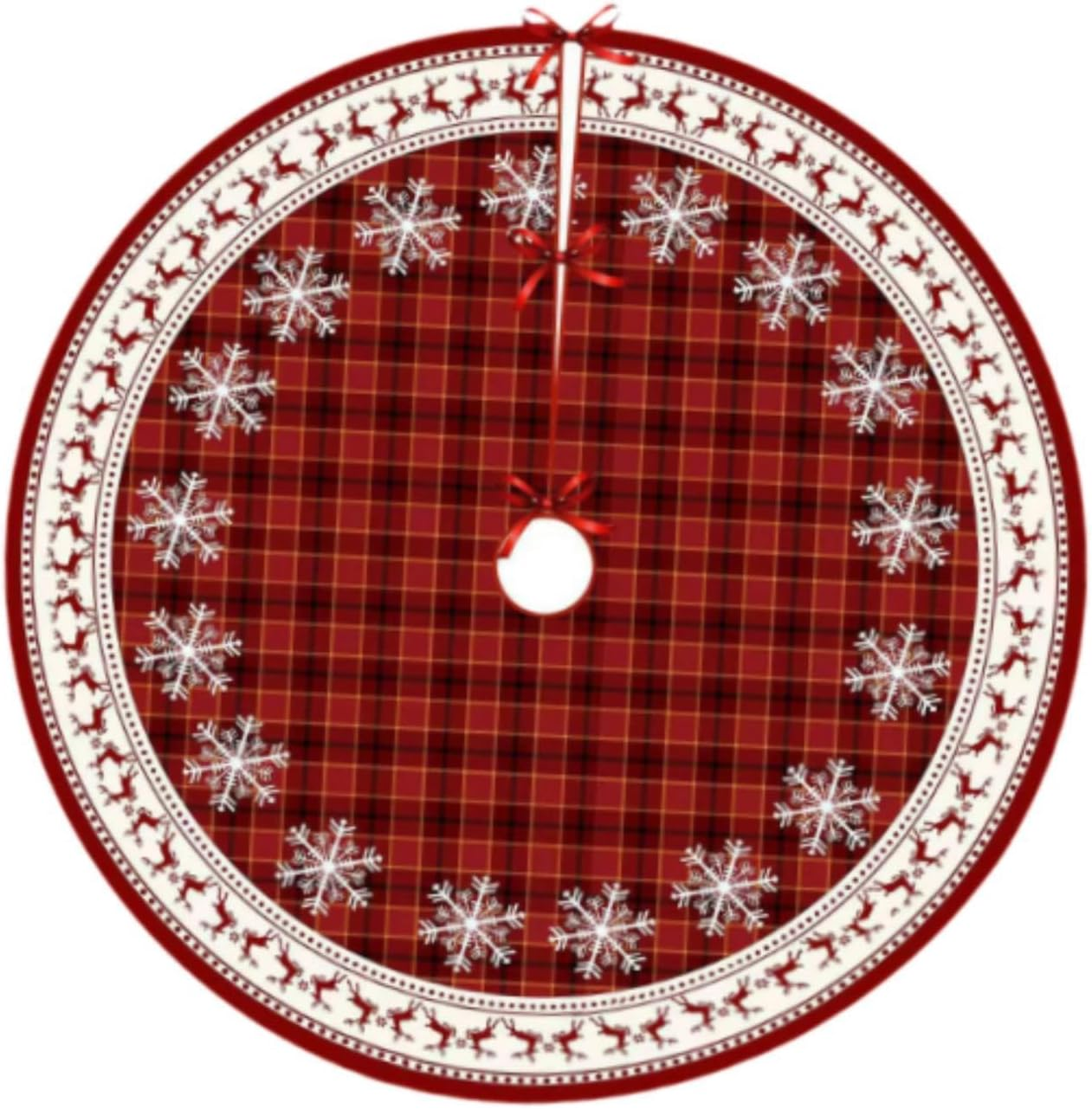 35Inch Christmas Tree Skirt,Winter Holiday Tree Mat Snowflake Elk Decorative Xmas Tree Base Cover Xmas Tree Skirt for Bedroom image number 4