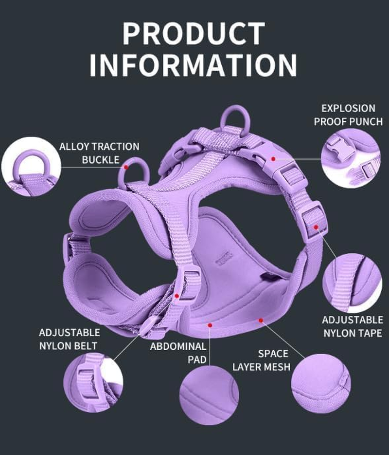 4 PCS Set Tactical Dog Harness,Pet Tactical Chest","Service Dog Vest and Back anti Bite Waterproof Dog Tactical Chest and Back Strap PVC Traction Rope Dog Collar-Pink 4||XS image number 3