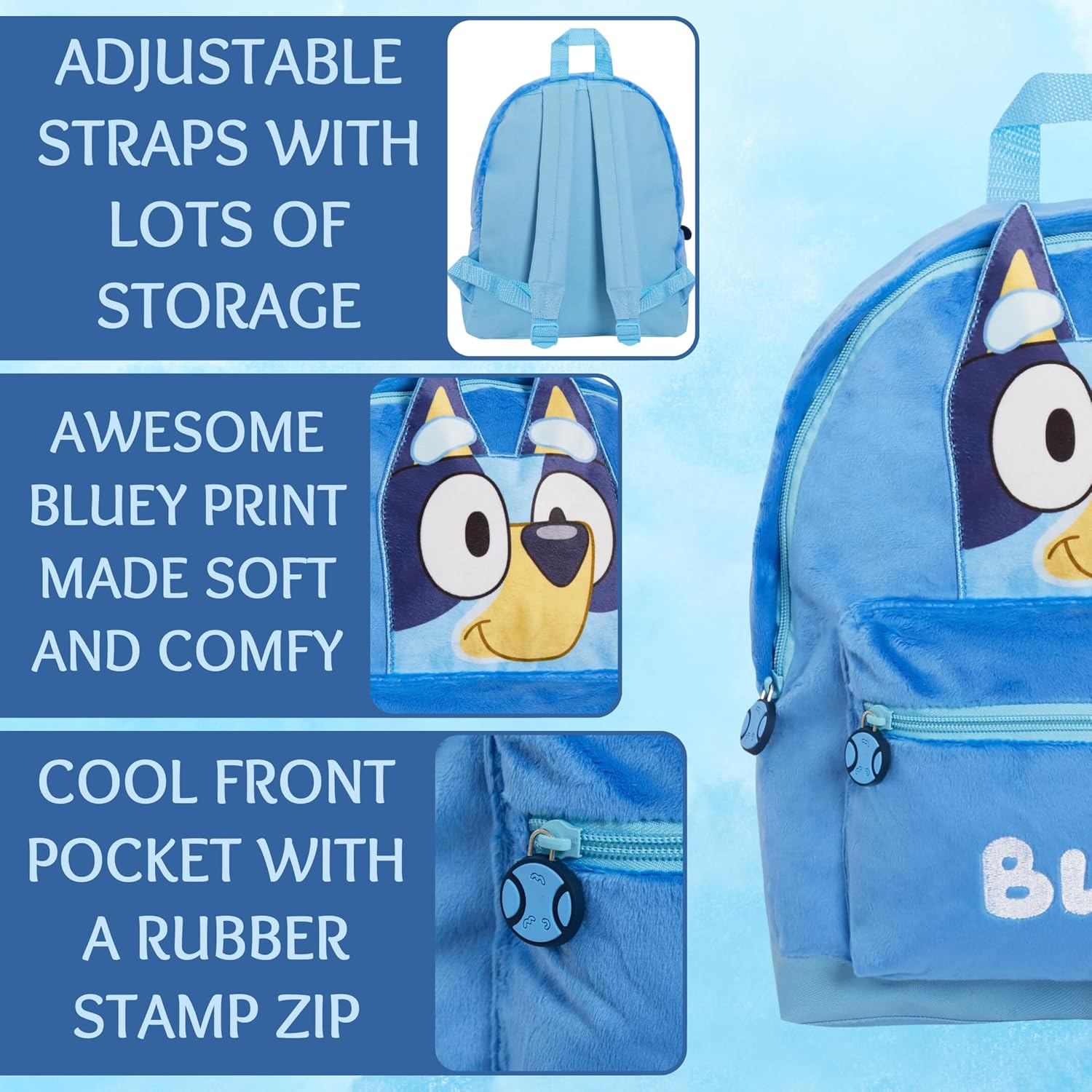 Bluey Backpack for Children School Nursery Bag Boys Girls 3D Plush Backpack Travel Cushion Lunch Book Bag image number 2