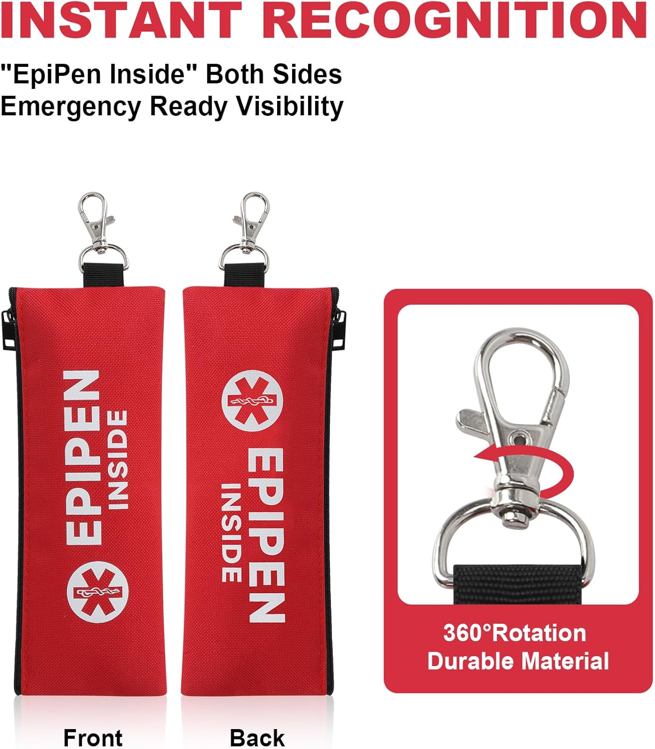 YOUSHARES 2Pack Epipen Carry Case for 2 Epipens Insulated, Portable Epipen Holder Bag with Carabiner, Waterproof Travel Epipen Case for Allergies, Asthma, Sports & Outdoor Emergencies(Red) image number 5