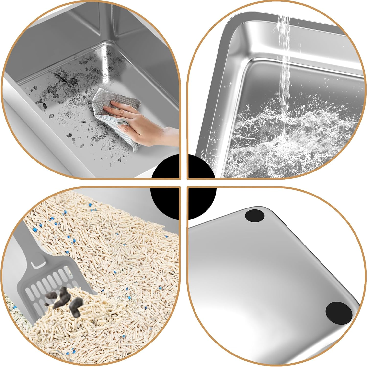 Stainless Steel Sifting Small Cat Litter Box for Pine Pellets,Metal Kitten Litter Box Sifter Pan with Litter Scoop, Low Dust, Odor Control, Easy Cleaning image number 3