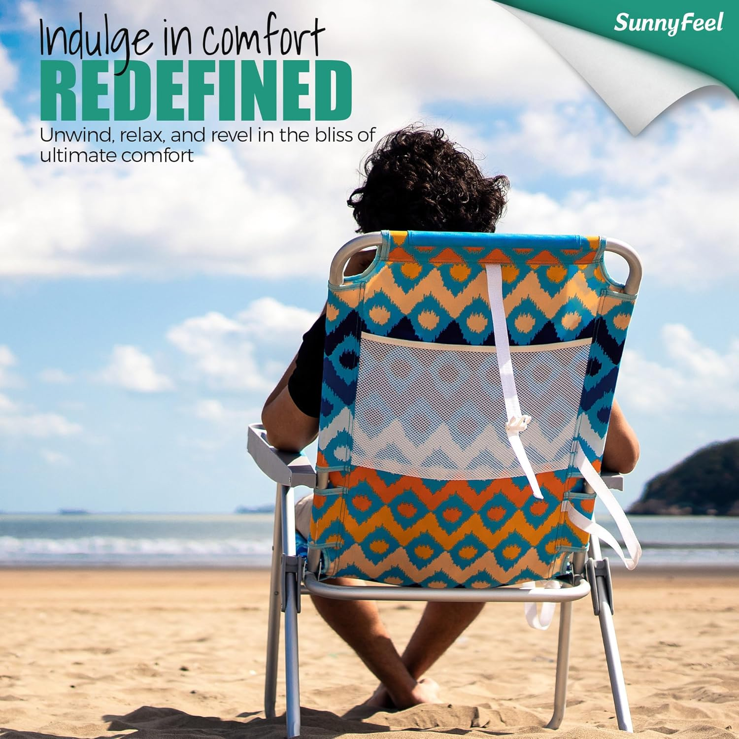 Sunnyfeel Folding Beach Chair 5-Postion Adjustable Reclining High Back Head Rest Aluminum Portable Lounge Chairs for Adults Outdoor (Darkblue Stripe) - Darkblue Stripe image number 2