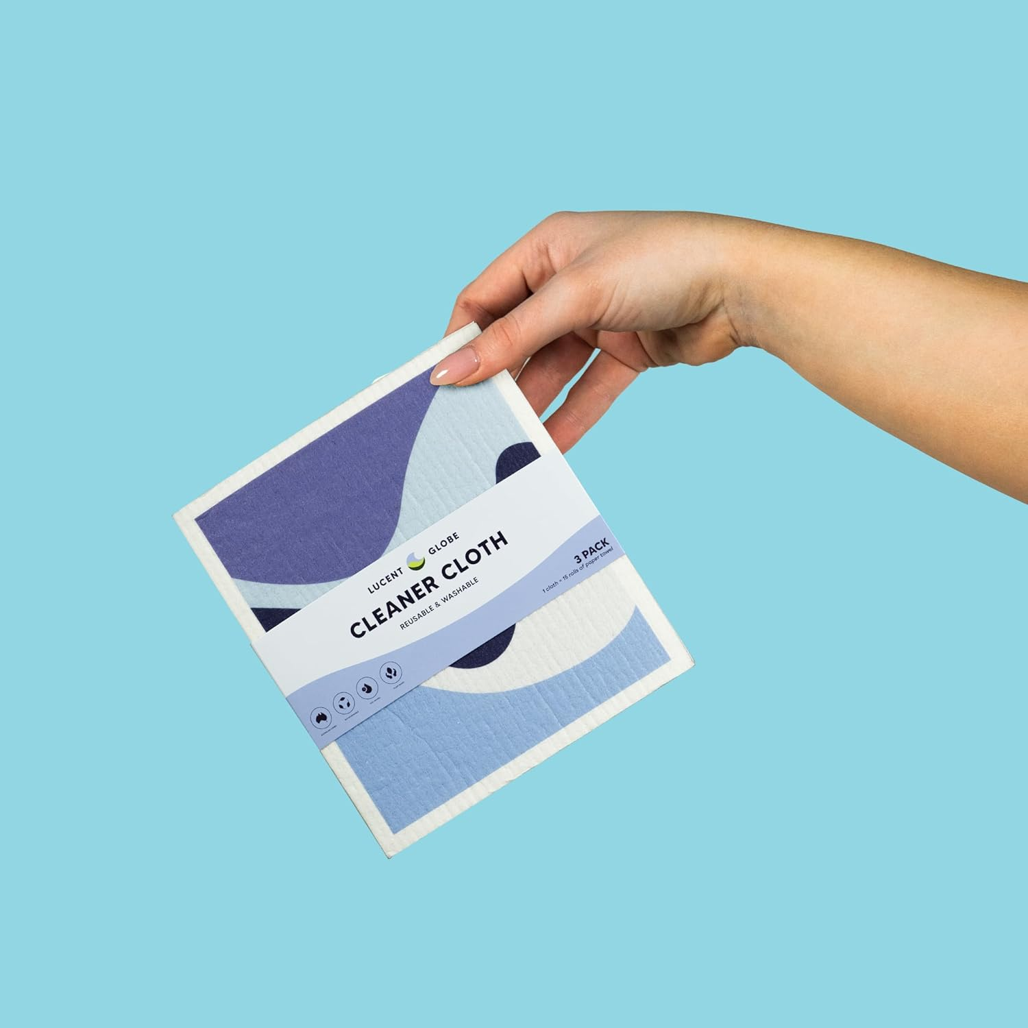 Lucent Globe Swedish Dishcloths for Kitchen (3-Pack) &ndash; Reusable, Eco-Friendly Sponge Cloths Replace 15 Paper Towel Rolls &ndash; Plant-Based, Machine Washable, Super Absorbent & Compostable Cleaning Cloths image number 2