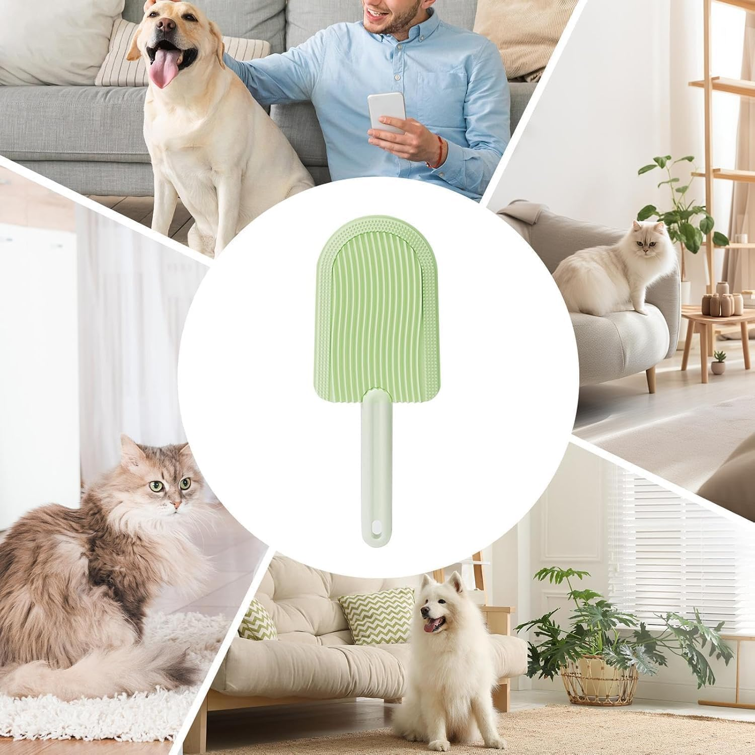 CHIEFAWAY Cat Comb, Cats Shedding Brush, Ice Cream Shaped Fur Remover Comb for Cats Easily Removes Loose Fur Reducing Hairballs, Pet Hair Grooming Massage Brush for Kitten Rabbit Dog (Green) image number 5