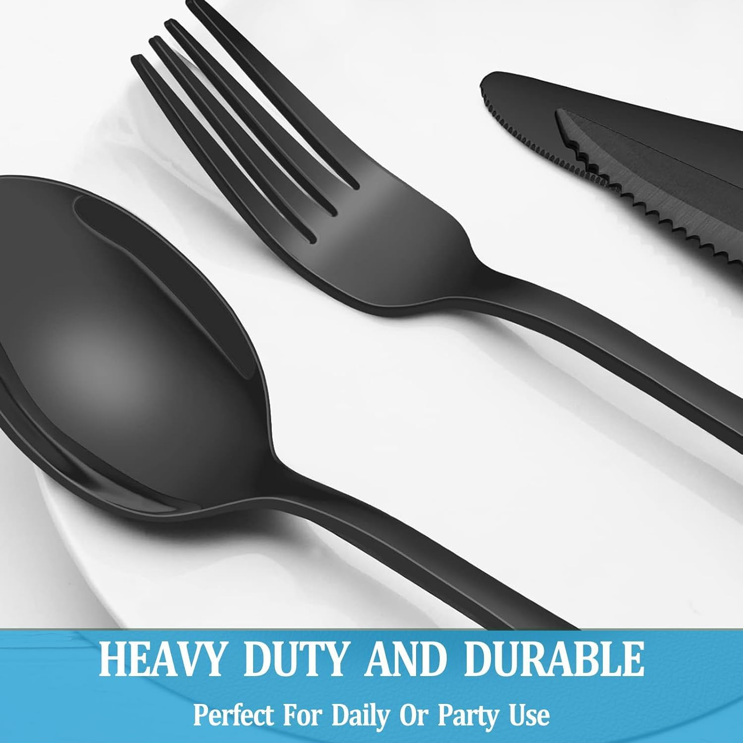 24-Piece Black Silverware Set with Steak Knives, Black Flatware Set for 4, Food-Grade Stainless Steel Tableware Cutlery Set, Mirror Finished Utensil Sets for Home Restaurant (Black) image number 1