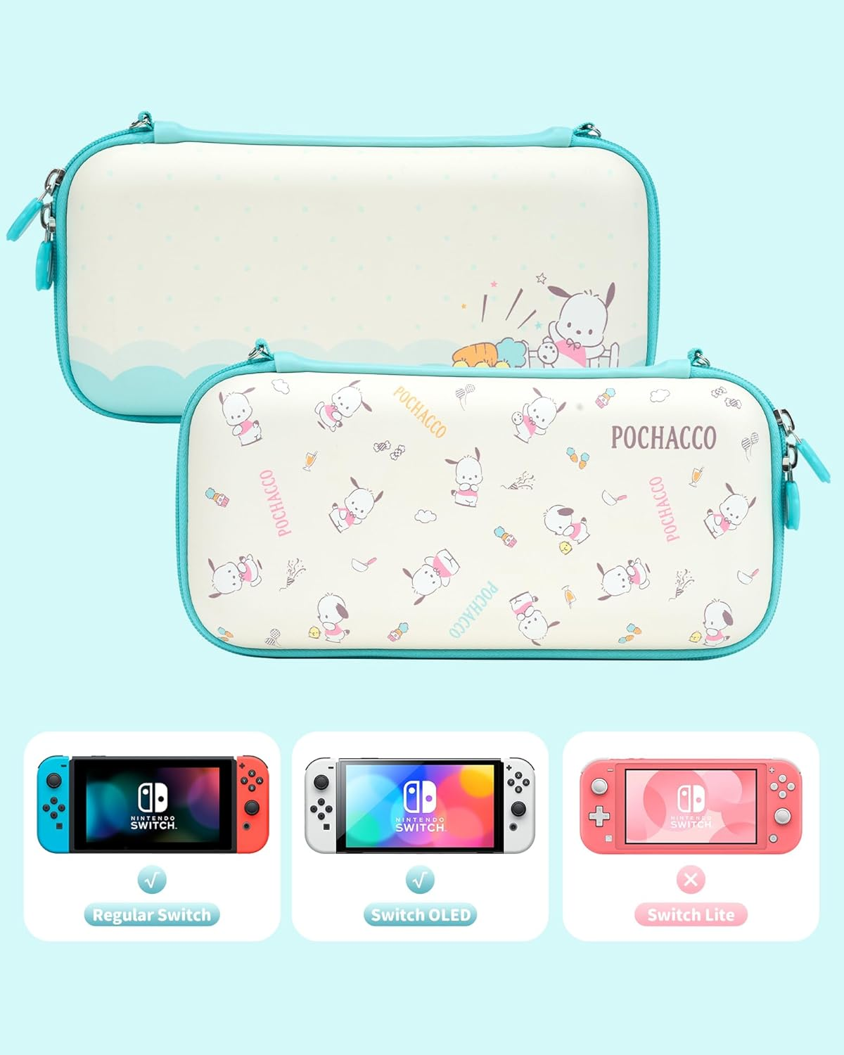 Kuitmor Pochacco Slim Carrying Case Compatible with Nintendo Switch/Switch OLED, Hard Shell Protective Cover Travel Bag Fit Switch Console & Accessories - Candy Party image number 6