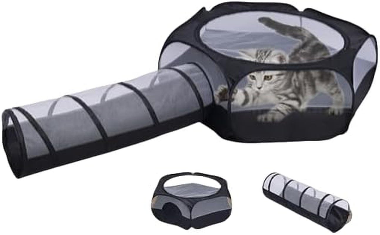 Small Animal Playground, Portable Guinea Pig Playground Pet Playground, with Double Zipper Cover for Cats, Indoor and Outdoor Connecting Tunnels for Rabbits, Hamsters (Black image number 1