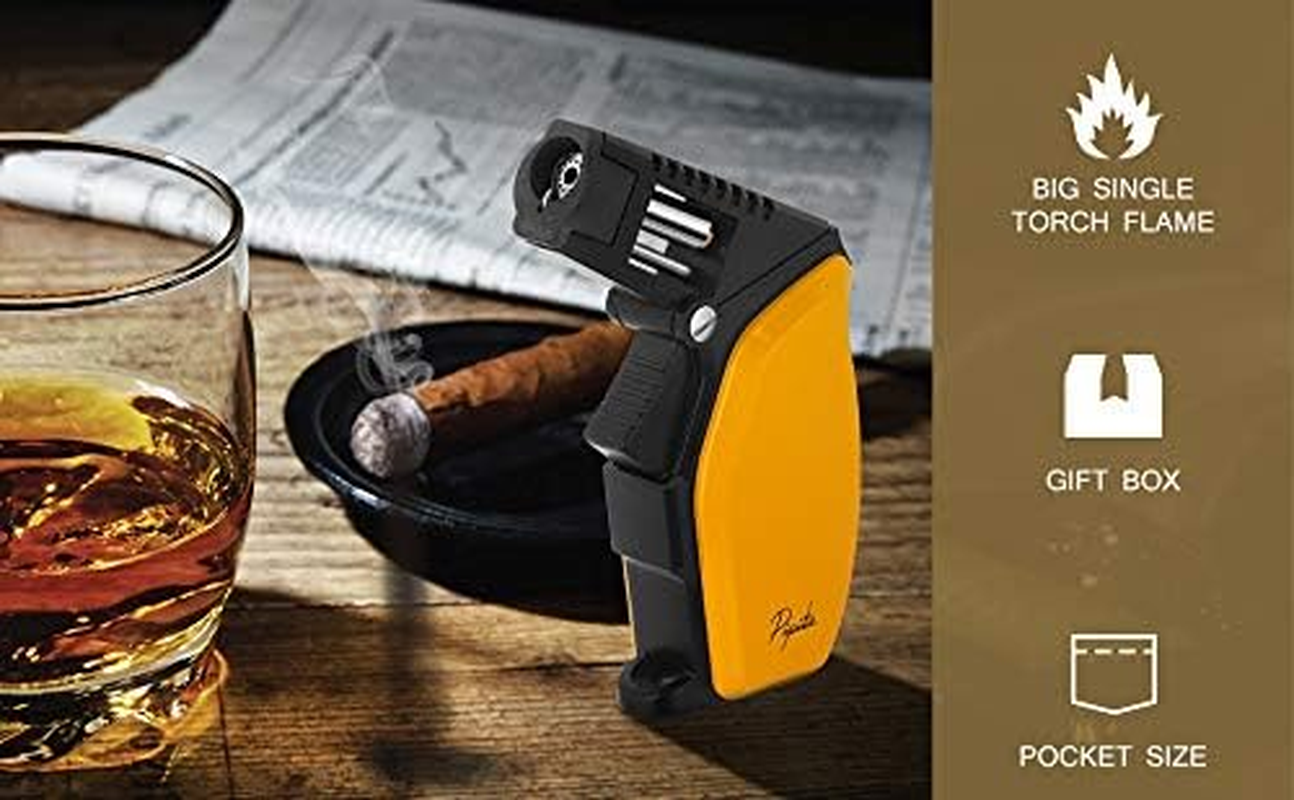 PIPITA Windproof Torch Lighter, Adjustable Big Single Blue Flame Torch Firelighters Refillable Butane Gas Lighter (Butane Not Included) (Yellow) image number 3