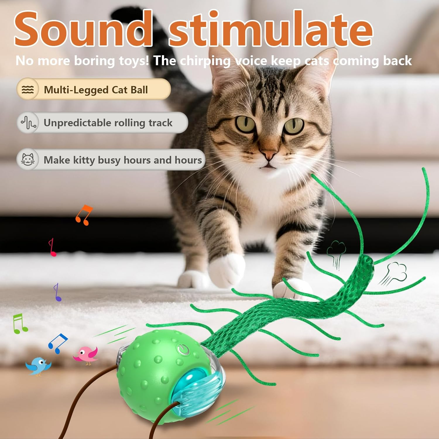 Giociv Interactive Cat Toys for Bored Cats, with Chirping, Centipede Motion Wake-Up Super Motor Cat Ball on Rug