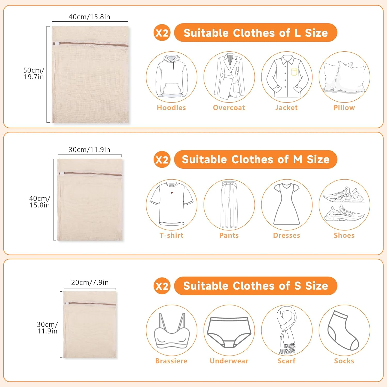 Klmnop 6 Pcs Mesh Laundry Bags, Cotton Laundry Bag with Premium Zipper, Laundry Bags Mesh Wash Bags for Bra, Shirt, Sock, Plush Toy(Beige) image number 1