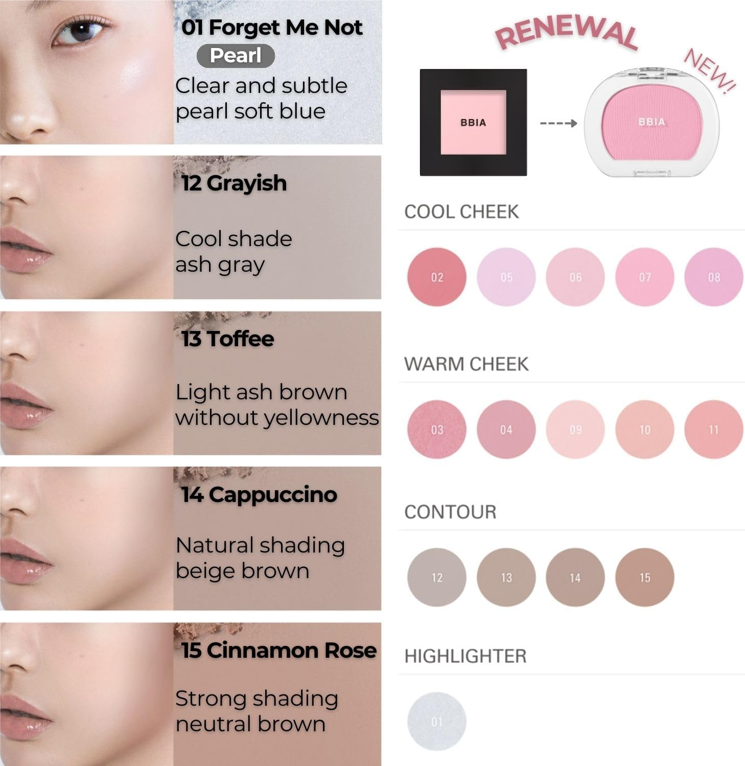 BBIA Last Blush NEW 15 Colors - Cheek Blush Shaping Shading Contour & Highlight Long-Lasting Matte Finish Natural Shades Buildable & Blendable Daily Korean Face Makeup (12 GRAYISH, Pack of 1) - 01 Forget Me Not image number 3