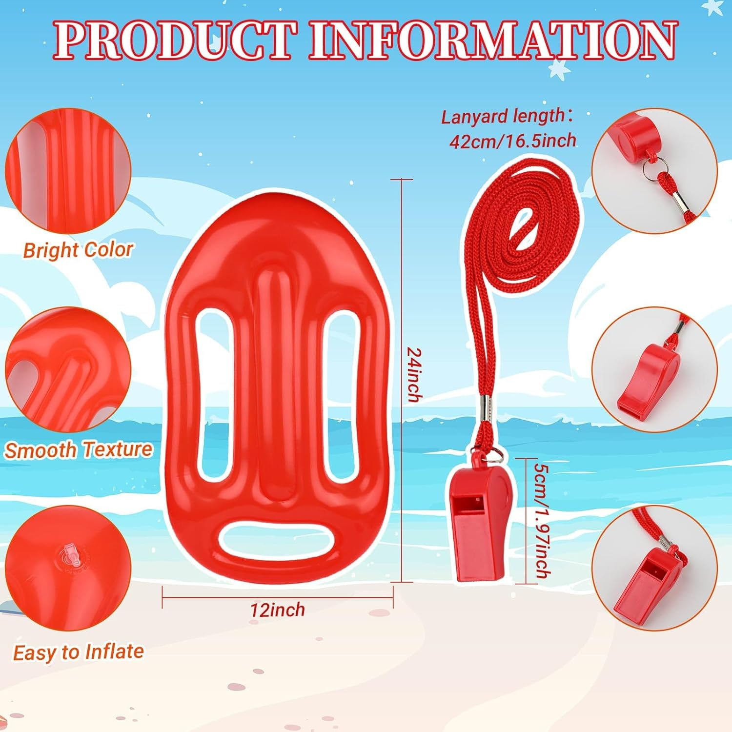 Slowton Lifeguard Costume - 5PCS Life Guard Accessories Kit with Guard Hat Glasses Waist Pack Whistle Inflatable Float Prop for Men Women Beachside Vacation Dress up Halloween Cosplay Party