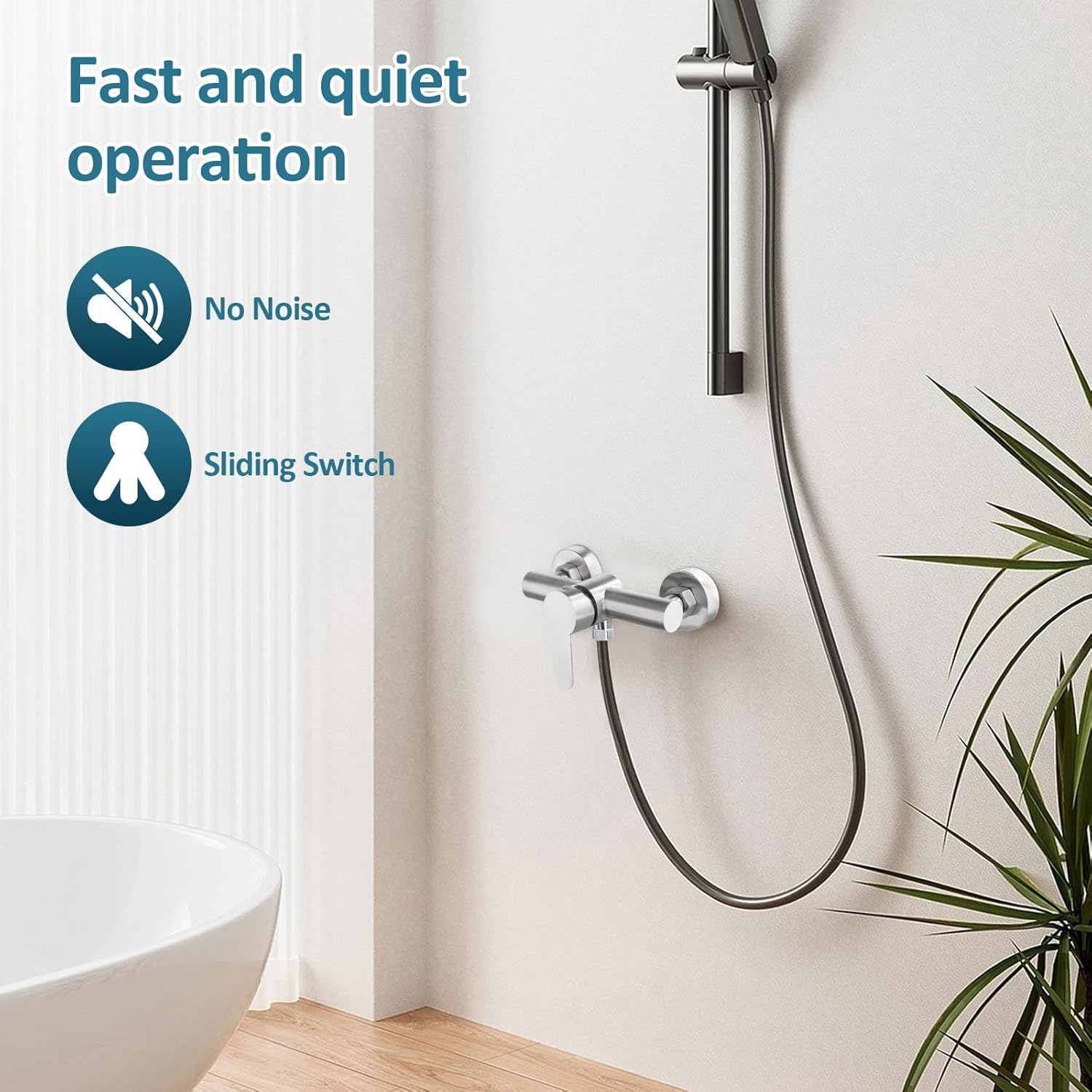 Shower Faucet, Wall Mounted Shower Mixer Valve, Bath Tap, Wall Mounted Mixer Tap 304 Stainless Steel, Single Lever Shower Mixer with Mounting Accessories for Hot and Cold Water image number 5