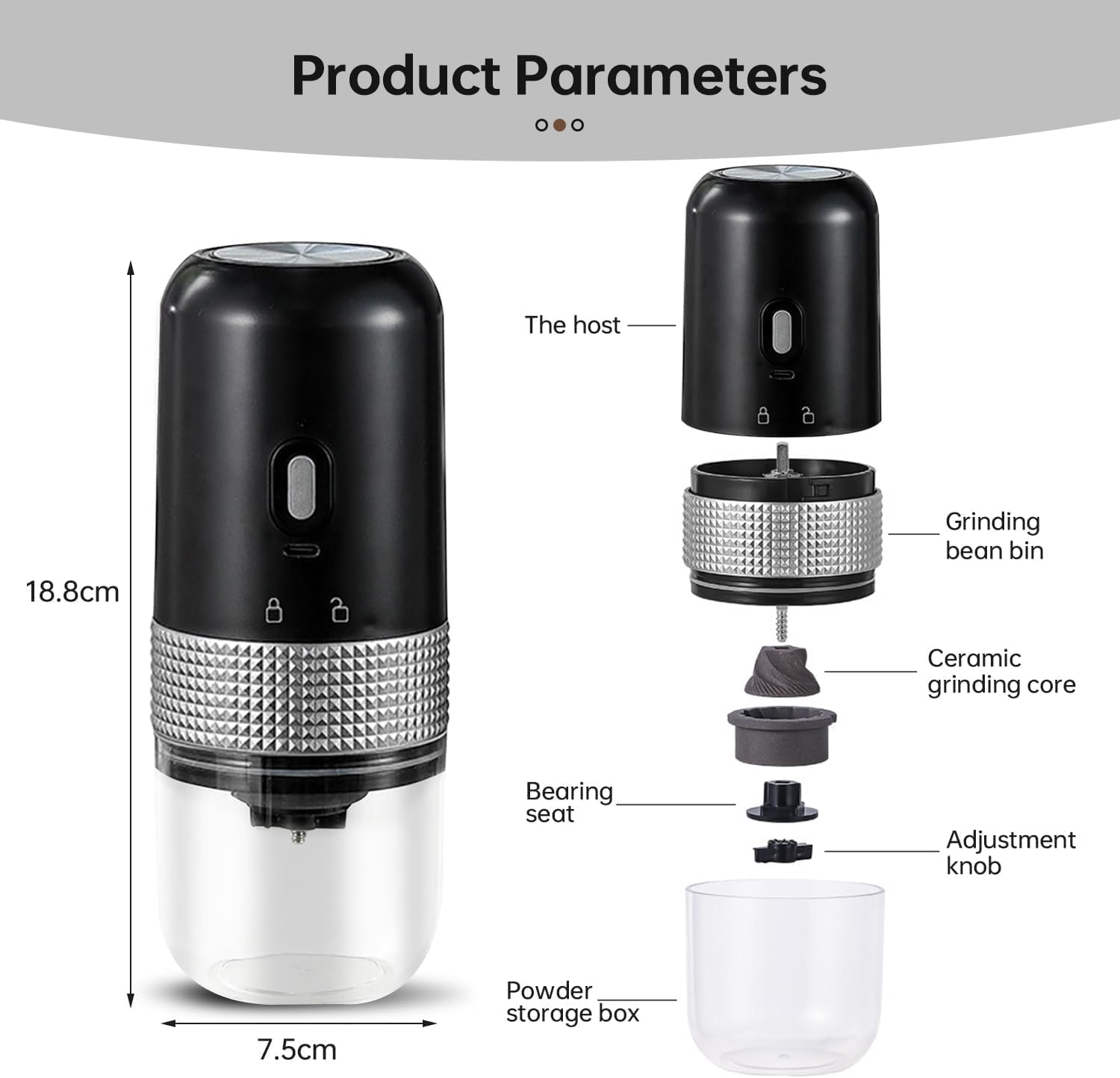 Electric Coffee Grinder - USB Rechargeable, 50G Capacity, Herb Grinder with Spoon, Multiple Grinding Settings for Beans, Spices - Home, Office, Travel, Shop Use image number 6