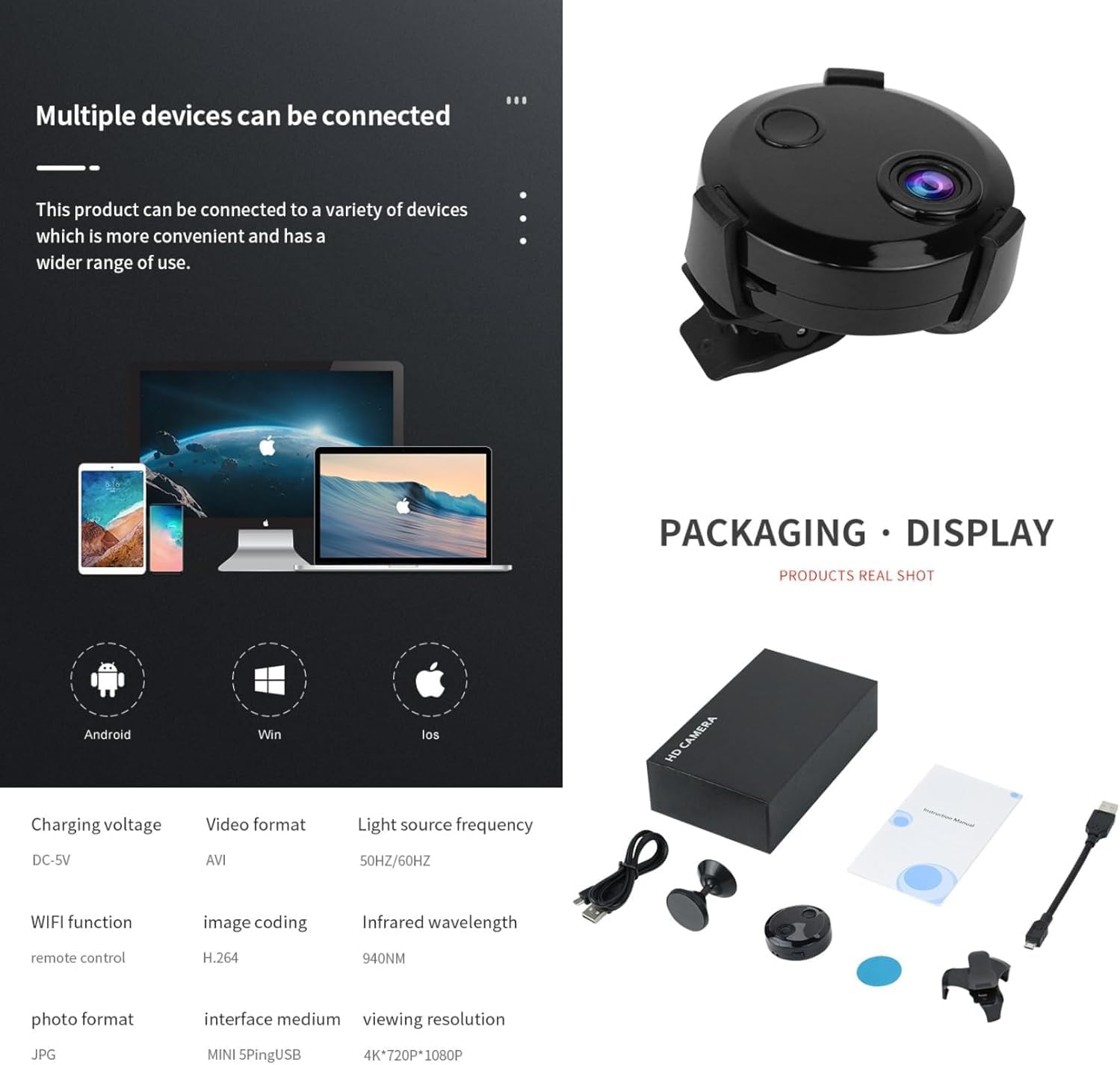 Mini Pet Sports Baby Nanny Hidden Camera HD 1080P Surveillance Security Motion Detection Night Vision, Wifi Wireless Indoor Camera image number 3