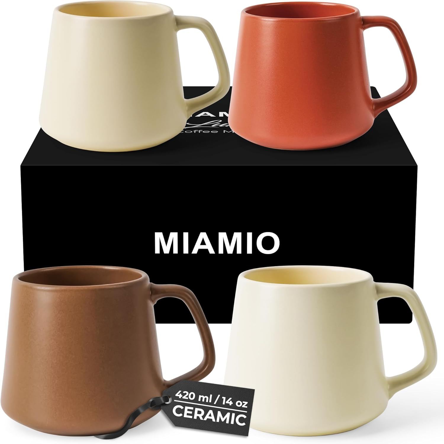 MIAMIO - Coffee Mugs Set of 4 / Large Ceramic Coffee Cups (420 Ml) - Mug for Cappuccino, Tea, Espresso - Microwave and Dishwasher Safe - Luxe Collection (Beige Pastel)
