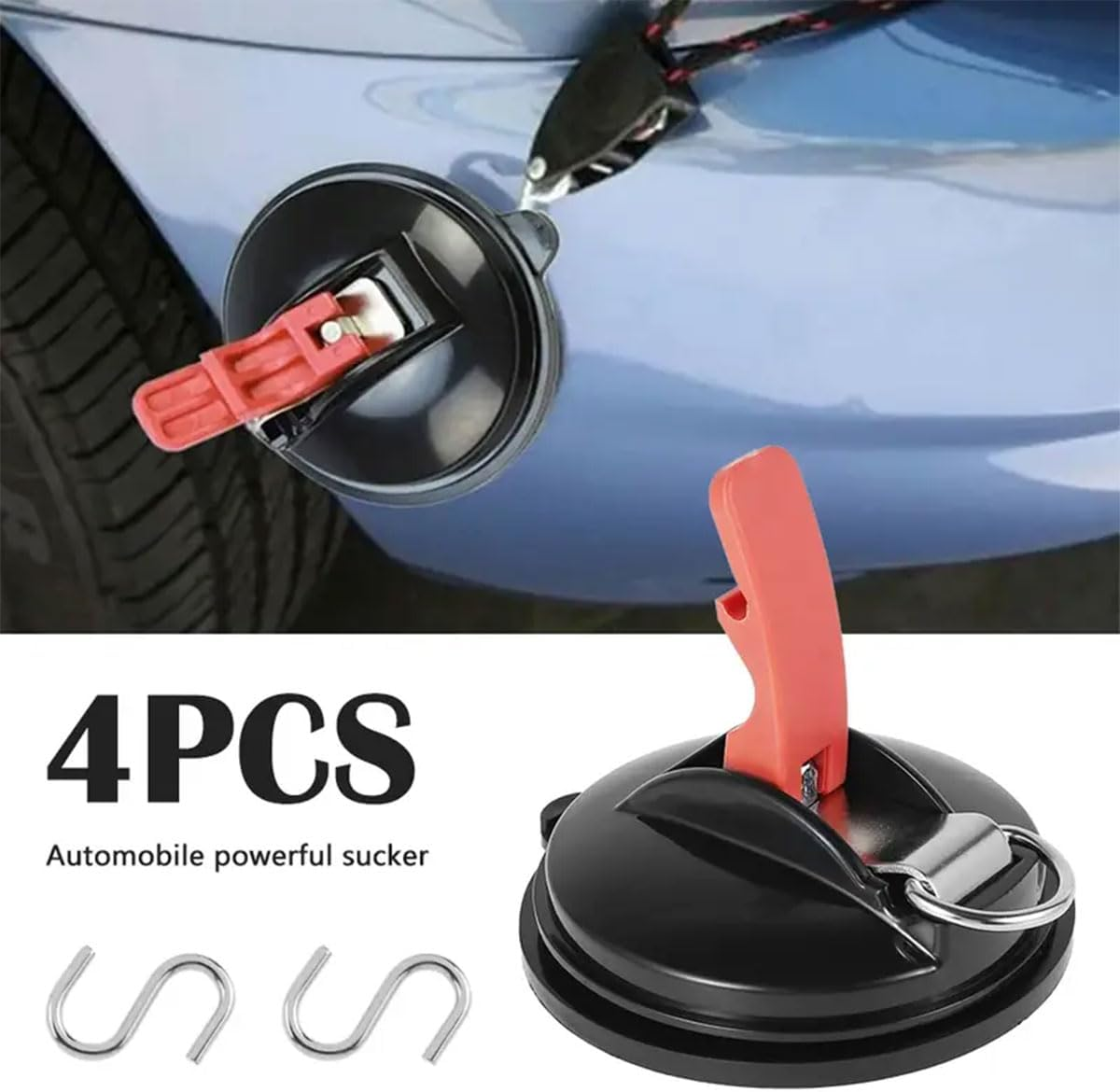 AIMALL 4-Pack Multifunctional Car Suction Cup Anchor with S-Hooks 5X1.9 Inch Heavy Duty PVC Suction Pad with Nylon Handle and D-Ring for Camping Pet Tie down Storage image number 4