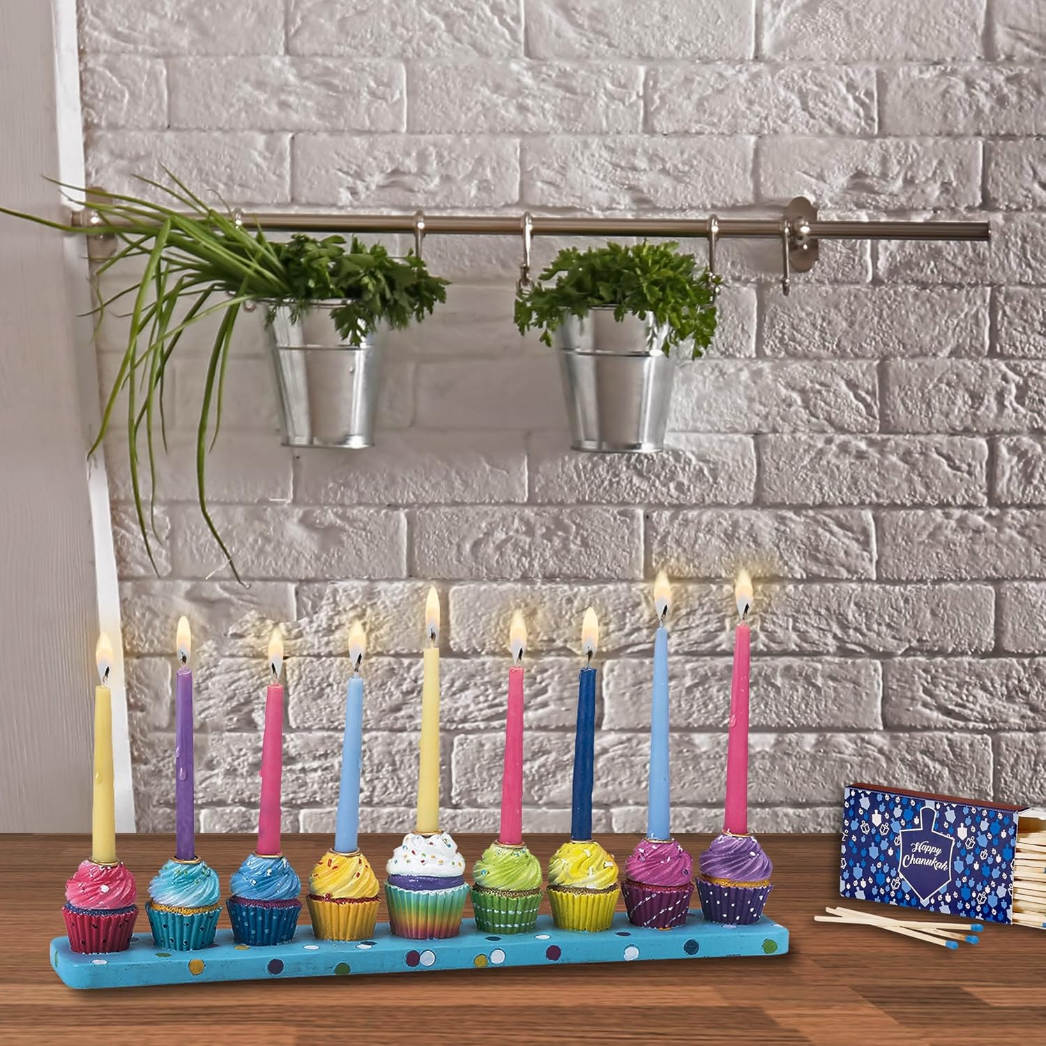Rite Lite Hand Painted Resin Cupcakes Menorah image number 2