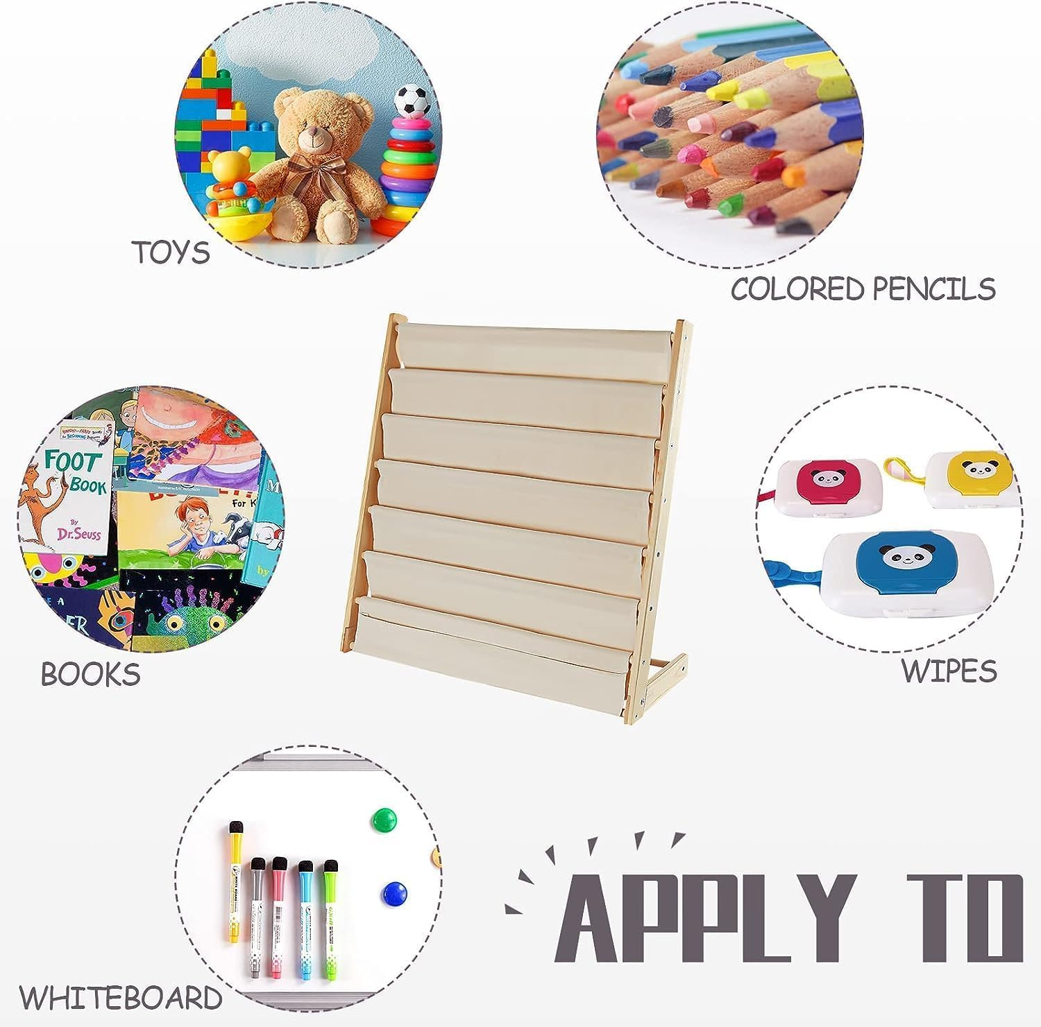 Kids Bookshelf with Deep Sleeve Storage, XICEN 6 Tier Natural Wood Kids Book Rack Storage, Bookcase Organizer, Magazine Rack, Toddler Book Shelf Organizer for Bedroom, Playroom,Toy Storage image number 2