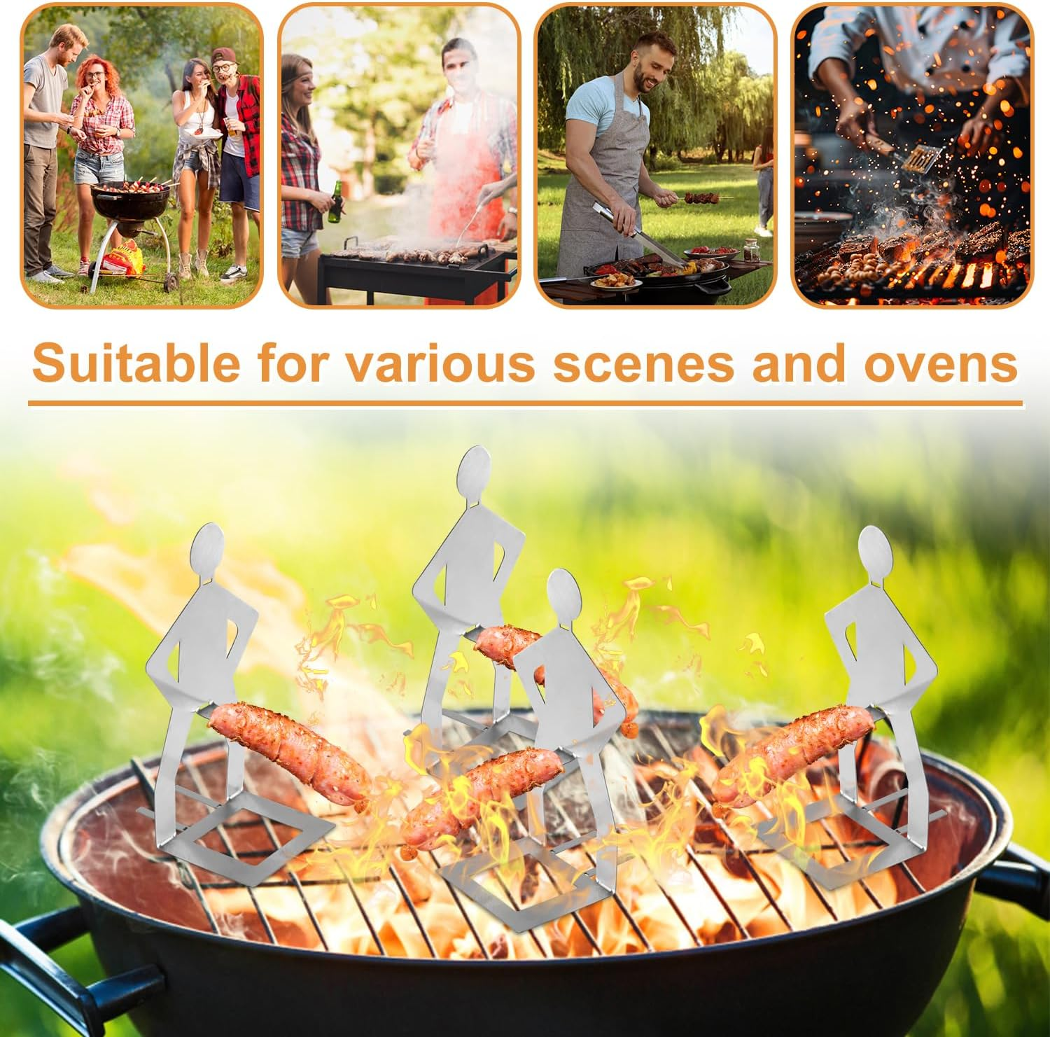 4Pcs Funny BBQ Hot Dog Holder, Stainless Steel Man Shape Sausage Roasters Stand Sticks Portable Novelty Barbecue Grill Accessories for Camping Outdoor Picnic Kitchen image number 3