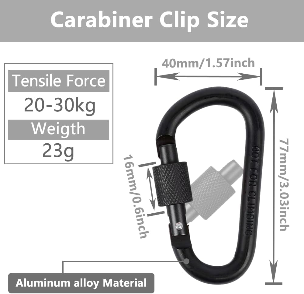 YOFASEN 4PCS Small Black Carabiner Clip - D-Ring Locking Carabiner Clip Heavy Duty with Screw Lock Aluminum Alloy Locking Key Chain Carabiner Clips Hook For, Backpack, Keyring, Hiking image number 1