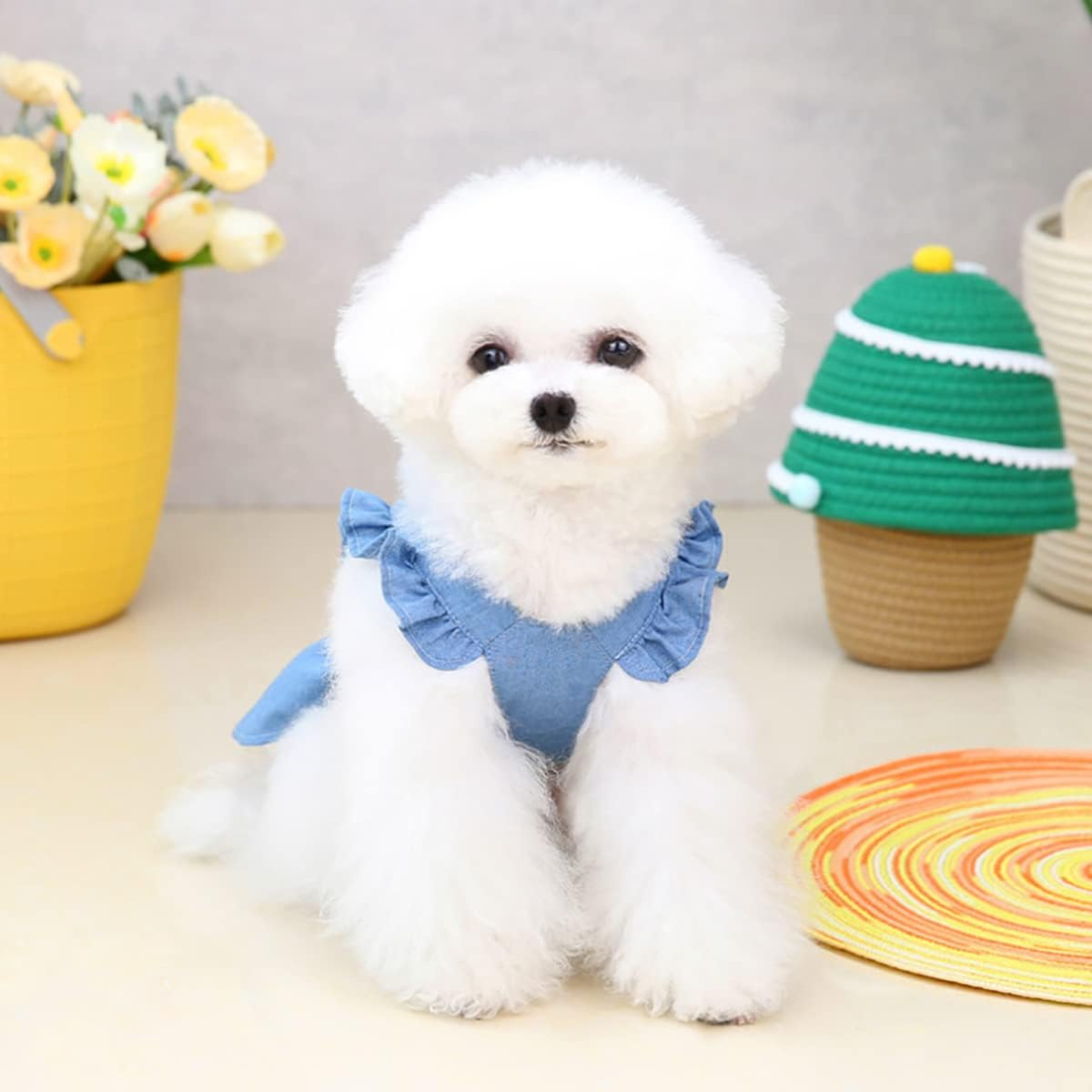 Dog Dress Puppy Luxury Skirt Dog Clothes Princess Dresses Wedding Evening Dress Tutu Skirt Denim Skirt for Small Dog Girl Light Blue M image number 7