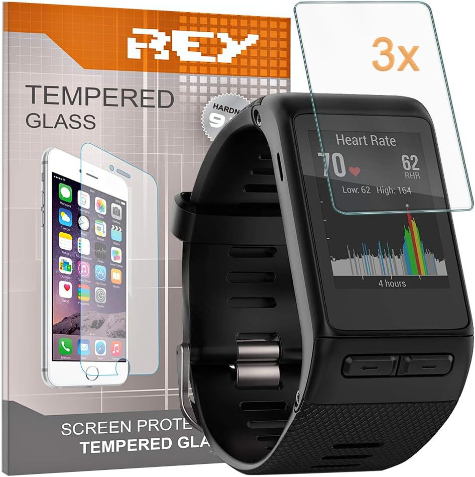 REY Pack of 3 Tempered Glass Screen Protectors for Garmin VIVOACTIVE HR Screen Protector 9H+ Hardness Anti-Scratch Oil Bubbles image number 2