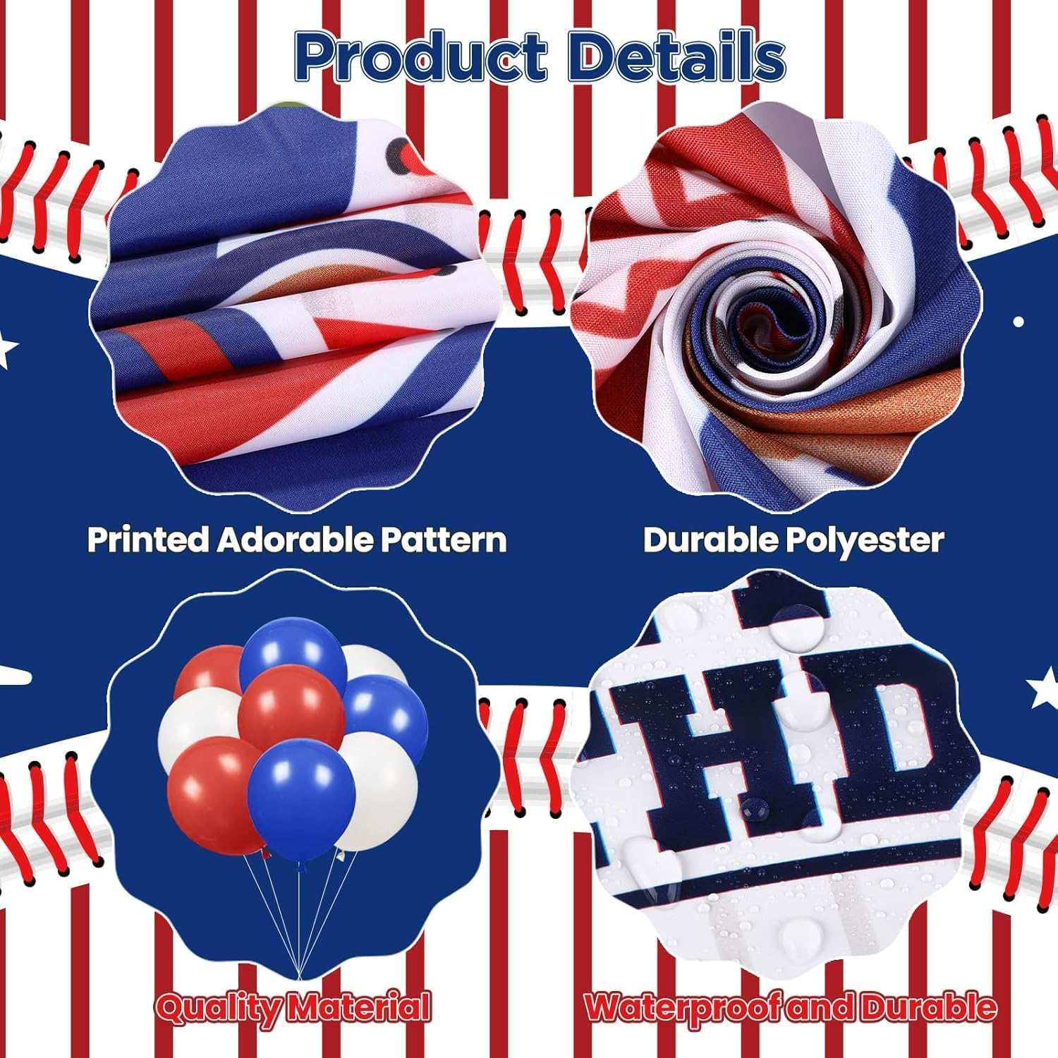 Baseball Birthday Backdrop - Extra Large 1.8M X 1.15M Sports Fabric Banner for Kids Parties - Premium Photo Booth Background with Cartoon Baseball Design - Party Decorations for Boys & Girls image number 1