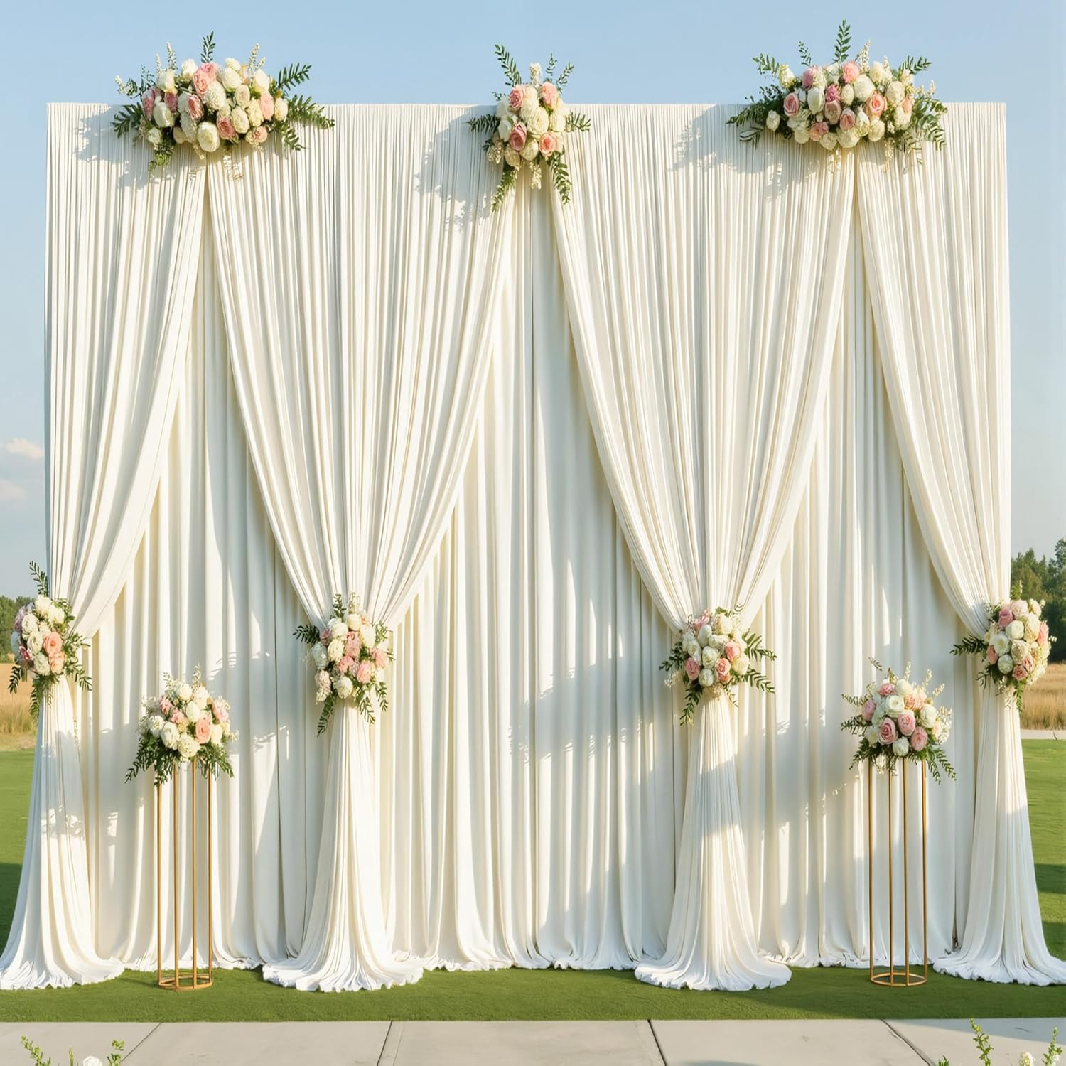 50X14Ft Ivory Backdrop Curtains for Parties, Wrinkle Free Polyester Ivory Photo Backdrop Drapes 10 Panels 14 Ft Long Back Drop Cloth for Wedding Birthday Photography Background Party image number 3
