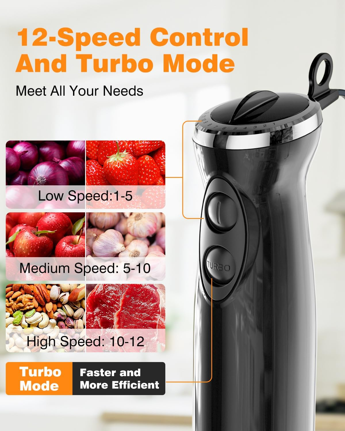 Micomlan Hand Stick Blender - 7In1 Electric Blenders, 1000W Immersion Handheld Blender Set with 12 Speed Heavy Duty Motor, Bpa-Free Handheld Mixer with 500Ml Mixing Beaker for Soup,Smoothie,Baby Food image number 3