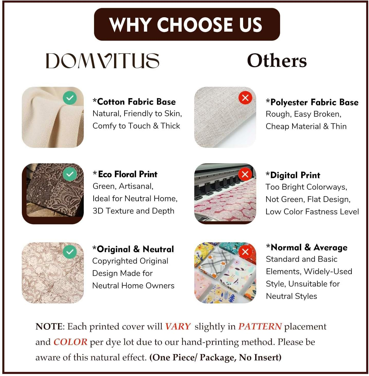 DOMVITUS Floral Pillow Covers 18X18, Throw Pillows for Couch, Block Print Pillow Cover, Decorative Neutral Accent Throw Pillow Covers for Living Room, 1PC, Brownish Orange