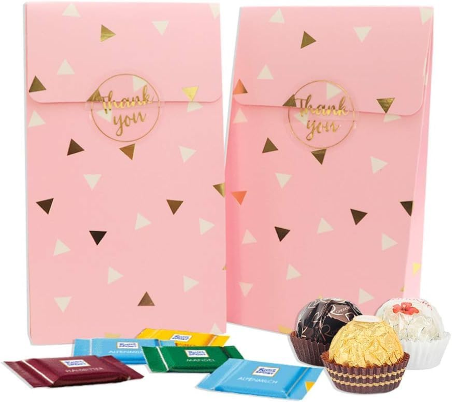 Paper Goodie Bags Pack of 24 - Party Favor Bags, Pink Treat Bags with Gold Foil for Parties, Baby Shower, Wedding and Bridal Showers, Stickers and Sealer Included image number 5