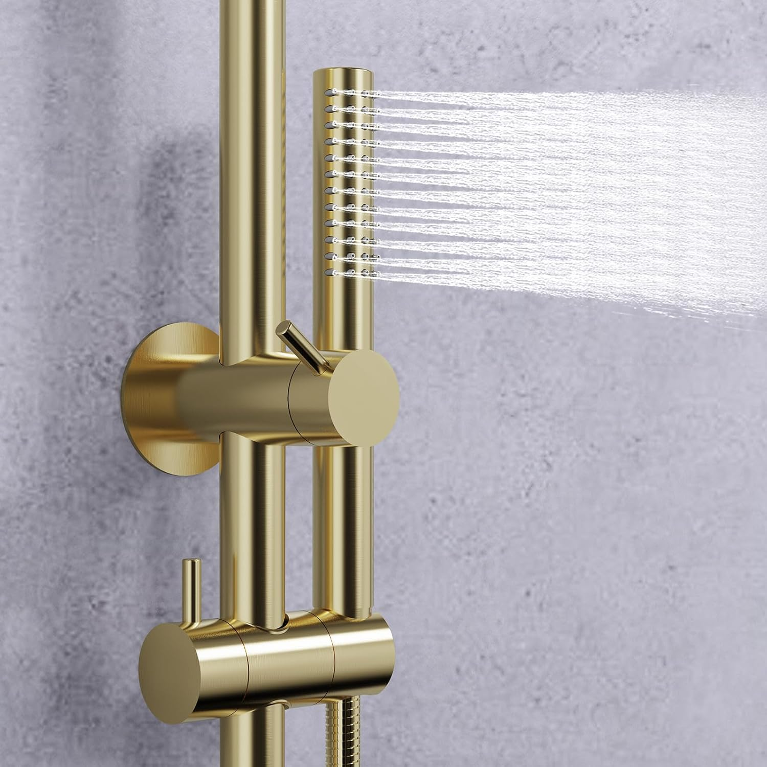 Acumios Luxury 10" Rain Shower Head System, Dual Rail Set with Stainless Steel Handheld, 255Mm/8Mm Square Overhead Brass Shower for Modern Bathrooms(Brushedgold) - Gunmetal image number 4