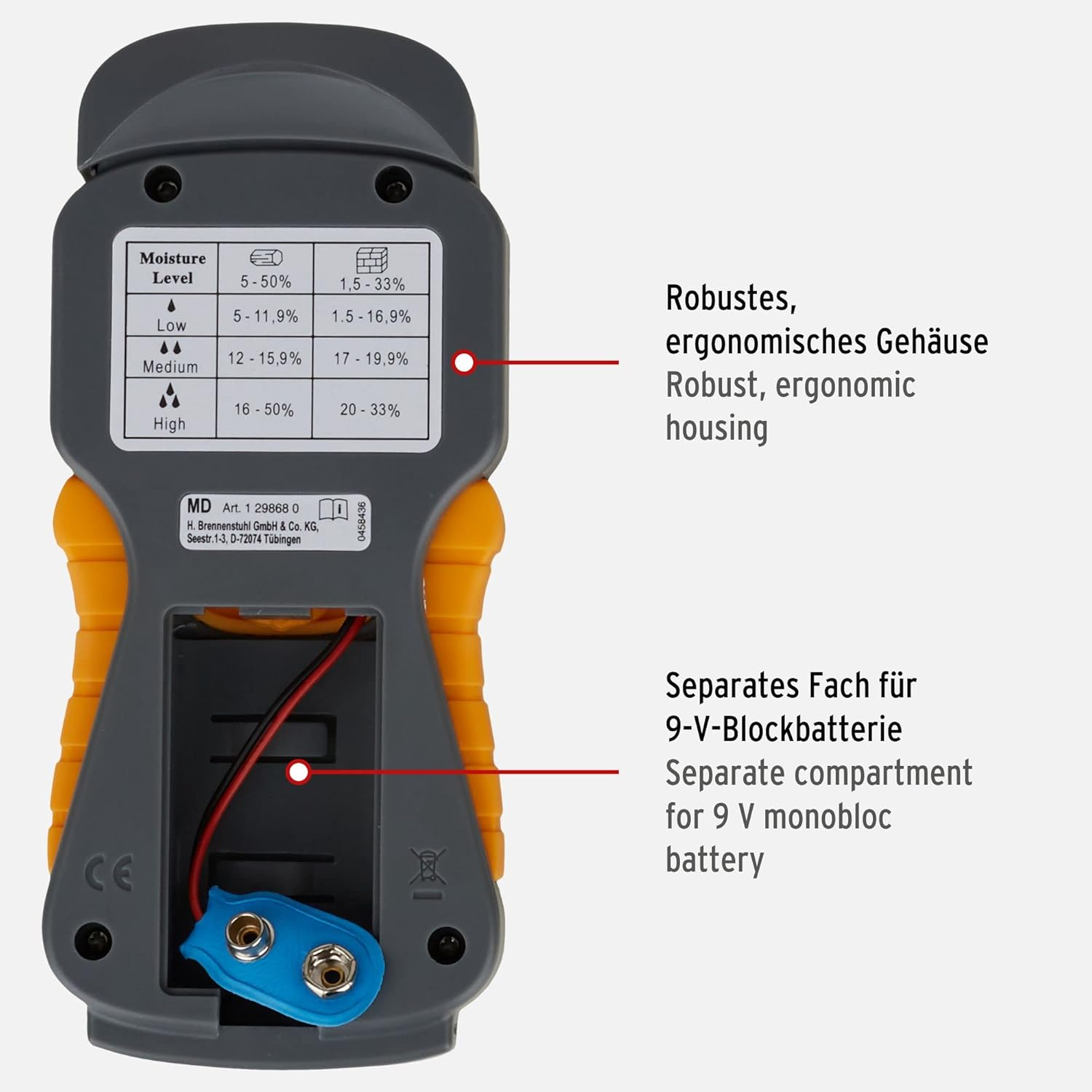 Brennenstuhl Moisture Detector MD (Moisture Meter for Wood/Walls/Building Material, with LCD Display) Anthracite/Yellow image number 4