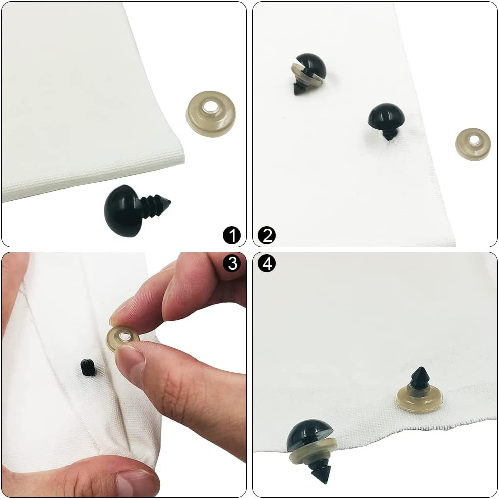 Findtop 1000 Pieces Black Plastic Safety Eyes with Washers for Stuffed Animal Eyes DIY Craft Projects (4 Sizes) image number 5