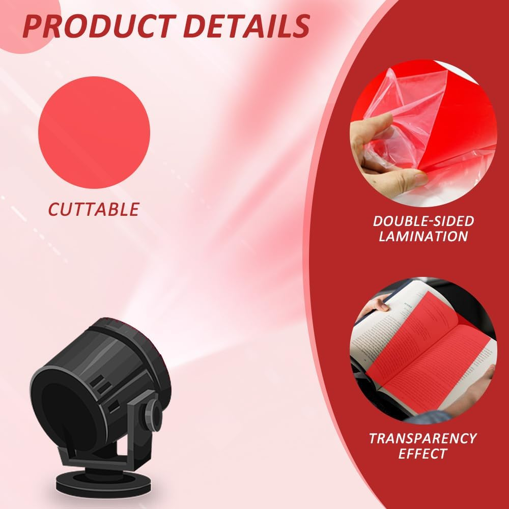 Zozomaiy 6 Pieces Lighting Gels Filter, Colored Overlays Light Gels Sheets, Red Transparent Film, Plastic Light Filters Film, for Photo Studio Strobe Flash LED Video Light DJ Light, 29.7X21Cm