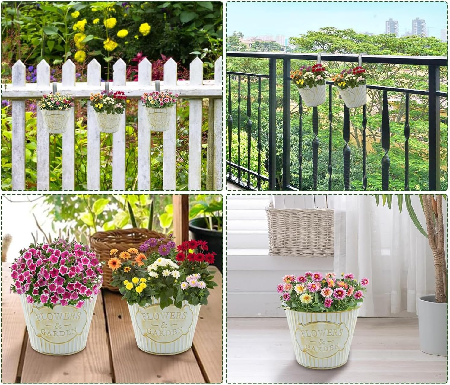 5 Pack Hanging Planters with Hooks, 9Cm Metal Bucket Hanging Flower Pots for Balcony Railing Fence Deck Rail Porch Window Box, Outdoor Garden Planters Basket(Blue) - Blue image number 4