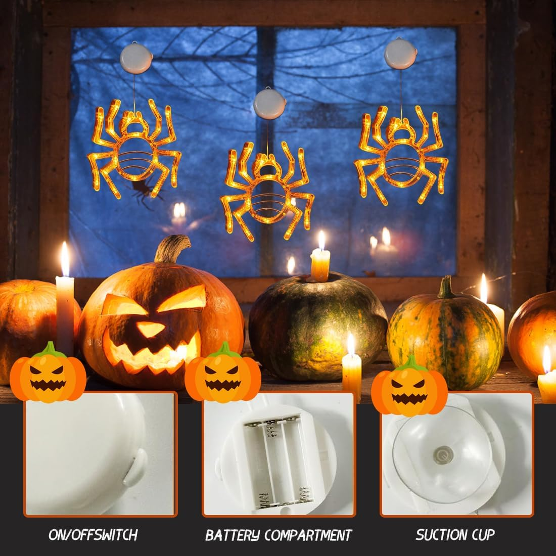 Tomedeks Halloween Decorative Fairy Lights, LED Halloween Decoration, Indoor and Outdoor Use, Waterproof, Orange Spider Fairy Lights, Battery image number 1