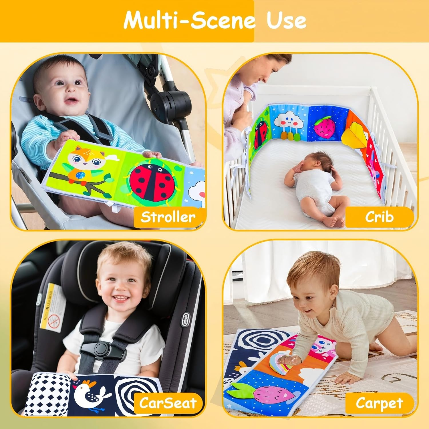 Baby Toys 0-6-12 Months, Tummy Time High Contrast Newborn Toys 0-3 6 Months, Baby Boy Girl Gifts, Visual Stimulation Learning Activity Cards, Soft Baby Book, Montessori Infant Toys 0-12 Months image number 6