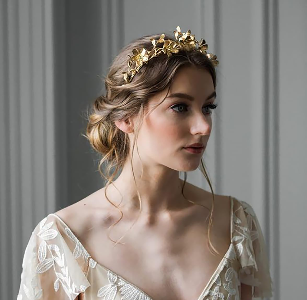 WOVOWOVO Gold Leaf Crowns for Women Girls Bride Wedding Tiaras Hair Accessories Bridal Headband Headpiece Greek Goddess Cosplay Photo Prom image number 4