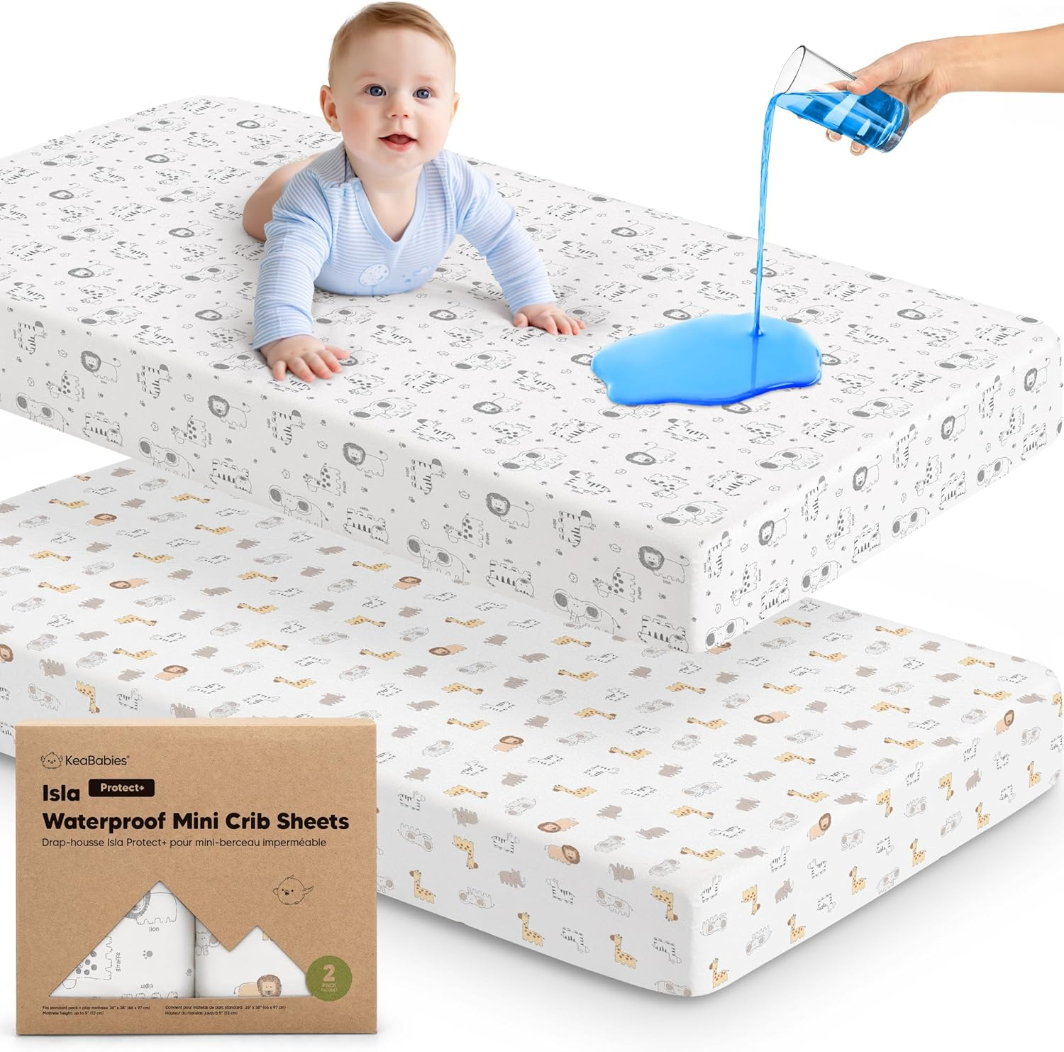 2-Pack Isla [Protect+] Waterproof Mini Crib Sheets (Latte)