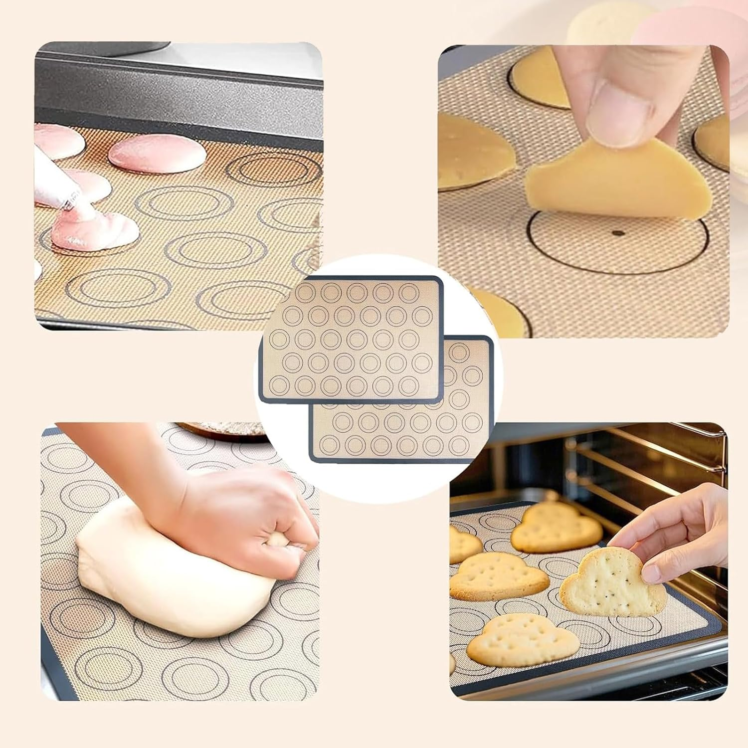 2PCS Macaron Baking Mat 42X29.5Cm Non-Stick Silicone Mat Non-Slip Mat Reusable Baking Set Baking Cooking Mat Accessories Suitable for Macaron Cake Bread Biscuits image number 3