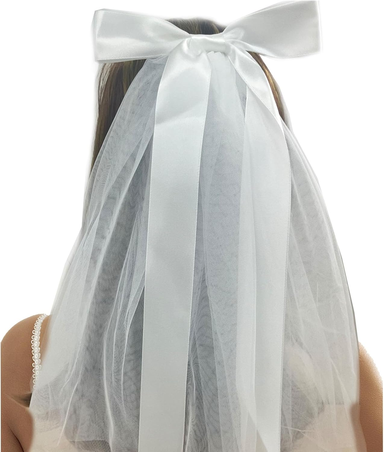 LERTREEUK Large Bow Hair Clips Bridal Veil Wedding Tulle Large Bow Clip with Long Ribbon Bowknot Spring Snap Hair Clips for Women image number 2