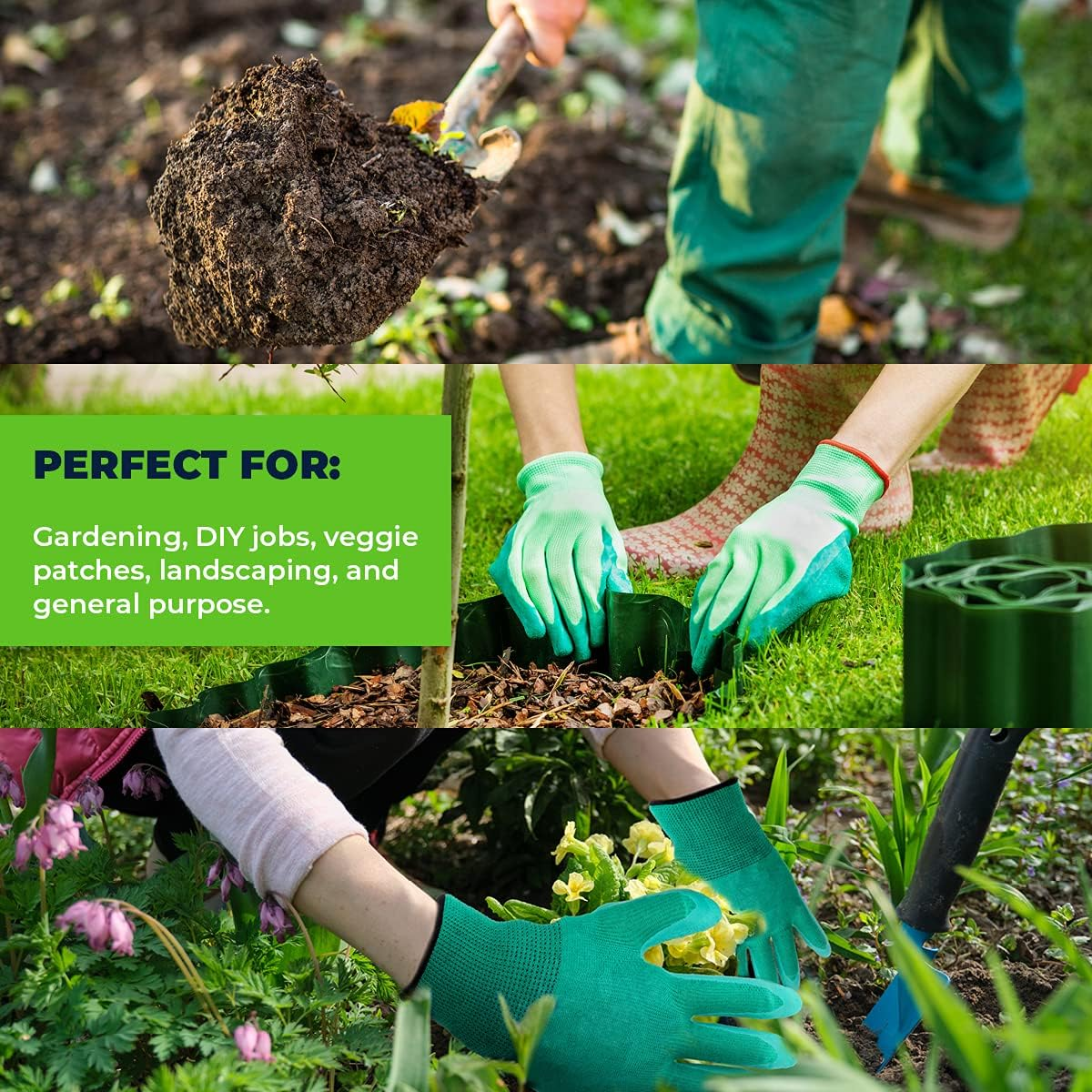 [4PCE] Garden Greens, Garden Gloves Latex Grip Durable Comfortable Adult Size Gardening Gloves for Yard, Cleaning, Fishing and Working image number 4