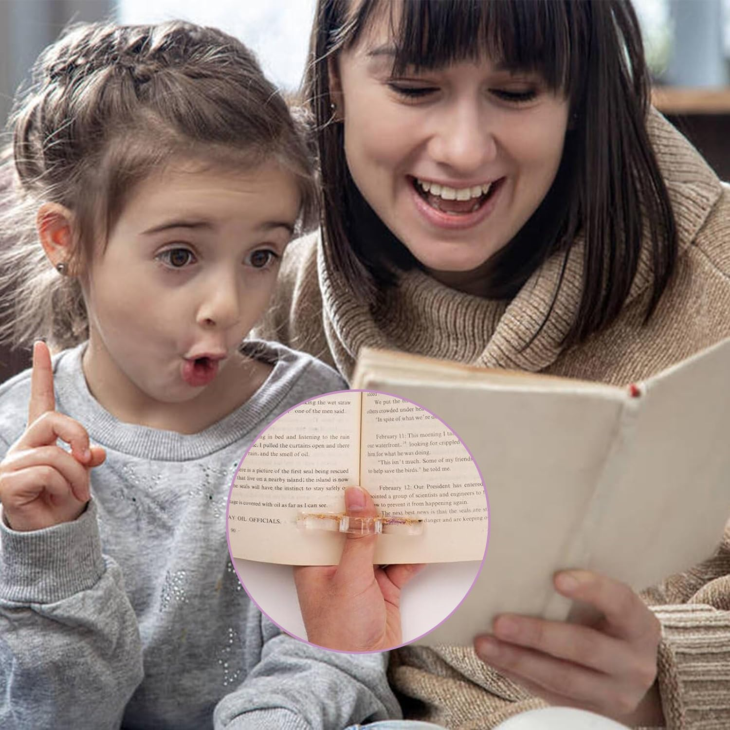 WADY 2 Pieces Dried Flower Resin Book Page Holder Transparent Thumb Ring Handmade Personalized Flower Resin Bookmark Reading Accessories Gift for Teachers Book Lovers Literary (Fresh Style) image number 3