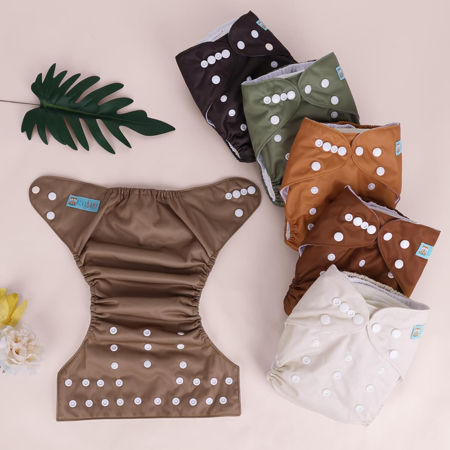 ALVABABY Baby Cloth Diaper 6 Pack with 12 Inserts One Size Cloth Diaper Covers Adjustable Washable Reusable for Baby Girls and Boys 6BM112-AU image number 6