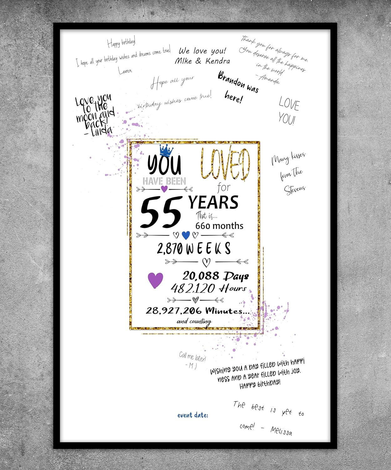 55Th Birthday Party Guest Book Poster - Table Centerpiece Decoration Banner for Women or Men Turning 55 Year Old - Sweet Guest Book Alternative - Size A3 Art Anniversary Keepsake Sign for Wishes image number 4