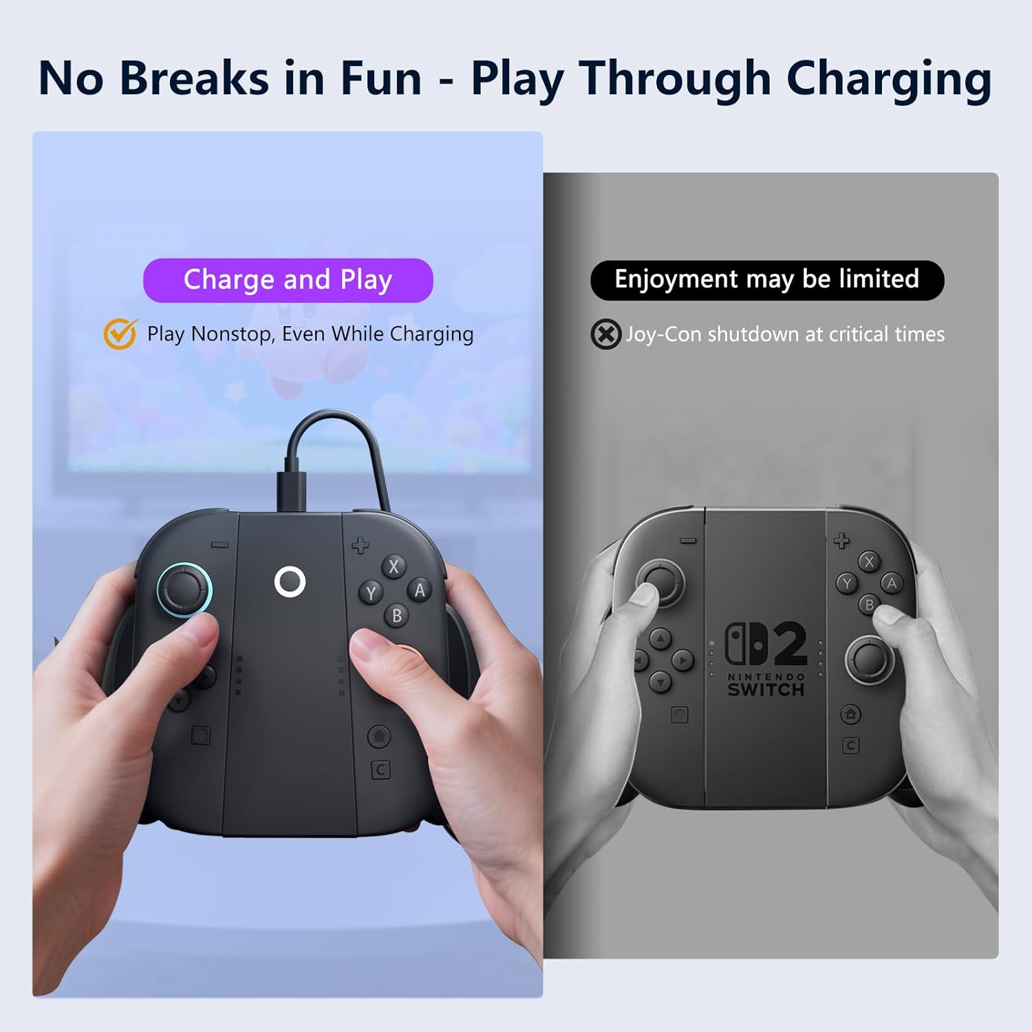 Cloudvalley Charging Grip Stand for Nintendo Switch 2 2025 | Play While Charging, Portable Controller Charger with 3.3Ft USB-C Cable | Ergonomic Handle Grip for Joy Con